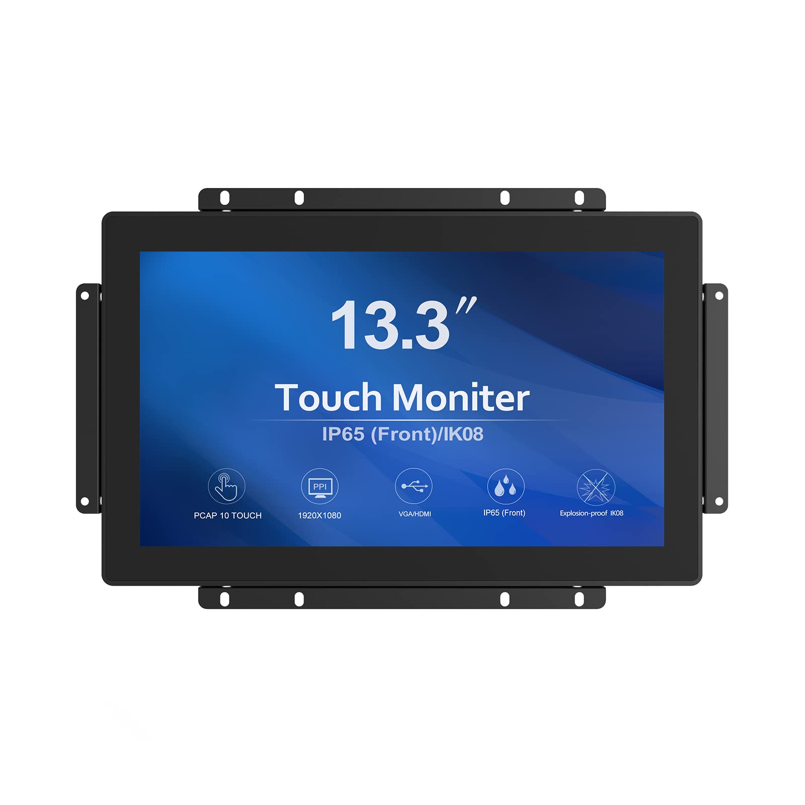 13.3 Inch 10-Point Multi-Touch Open Frame Monitor - Industrial PCAP Touchscreen Display with VGA, HDMI & DVI Ports (16:9 Aspect Ratio) - Perfect for Kiosks, POS Systems, Digital Signage & Interactive Displays