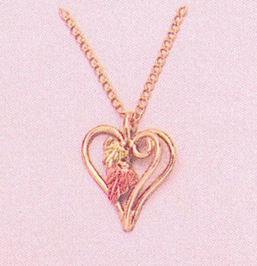 10K Solid Gold Three-Tone Heart Dangle Pendant with Red & Green Leaf Accents - Includes 18