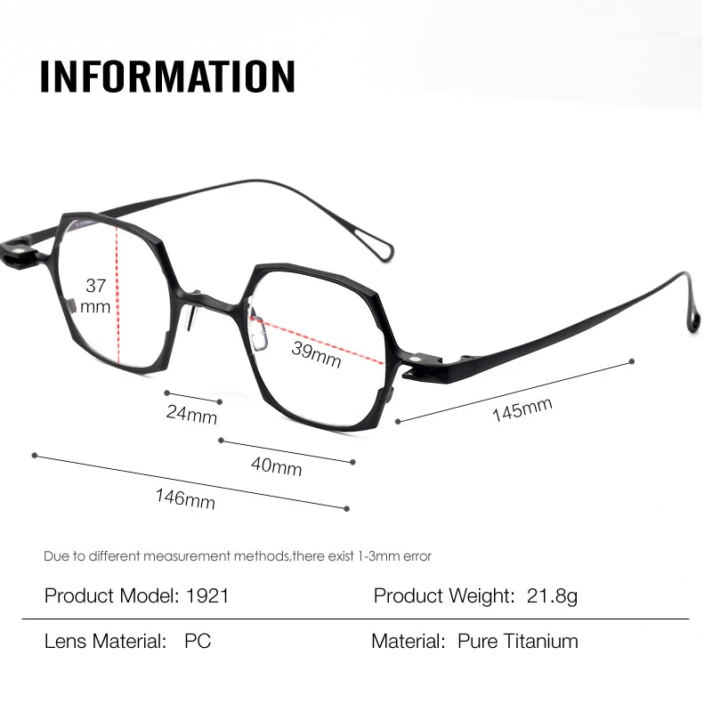 Stylish Aror Unisex Full Rim Polygon Titanium Eyeglasses with Clip-On Sunglasses - Lightweight & Durable Frame for Men & Women - Perfect for Outdoor Activities, Driving, and Fashion Accessories