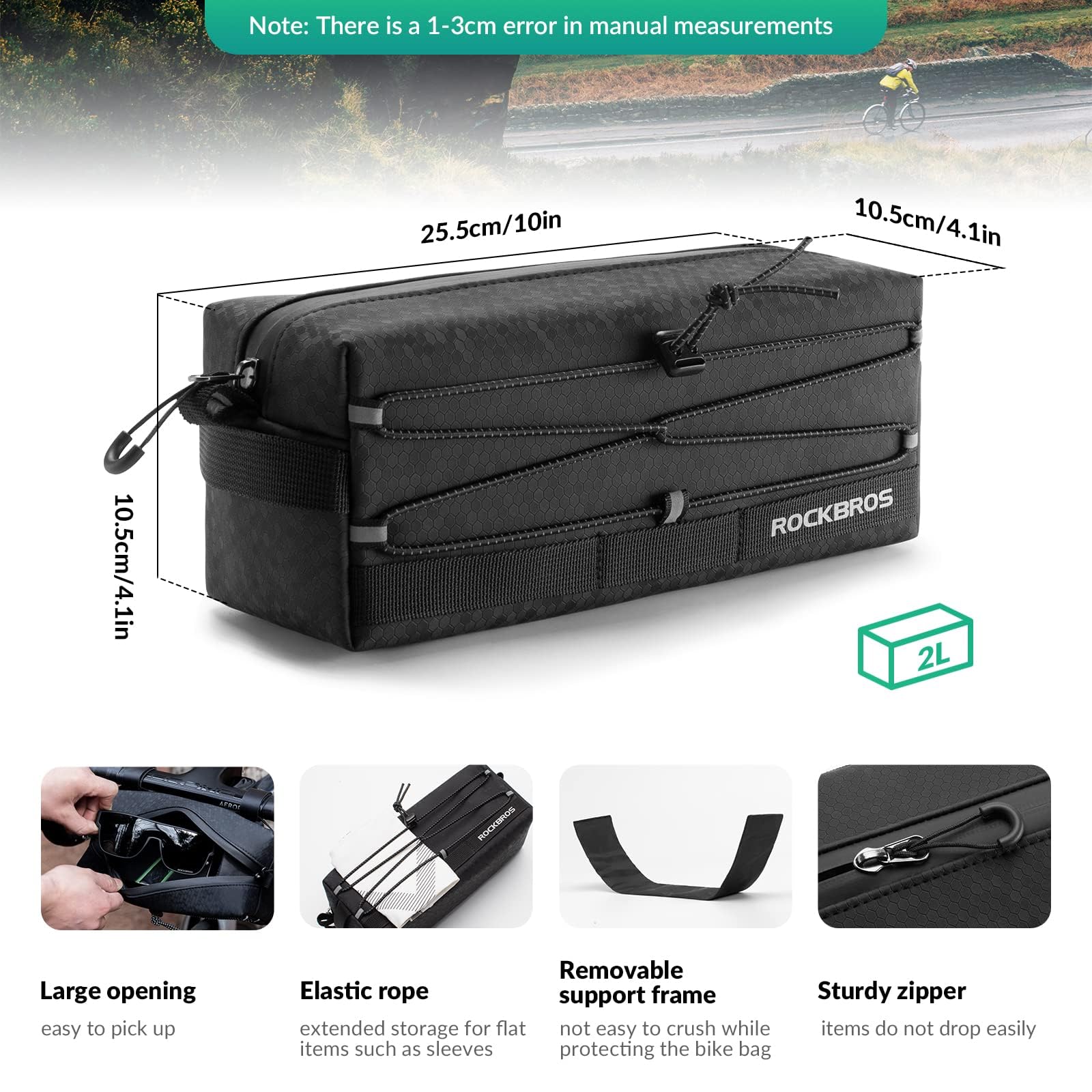 ROCKBROS Waterproof Bike Handlebar Bag - Front Frame Storage with Adjustable Shoulder Strap | Cycling Accessories for Commuting, Mountain Biking & Outdoor Adventures