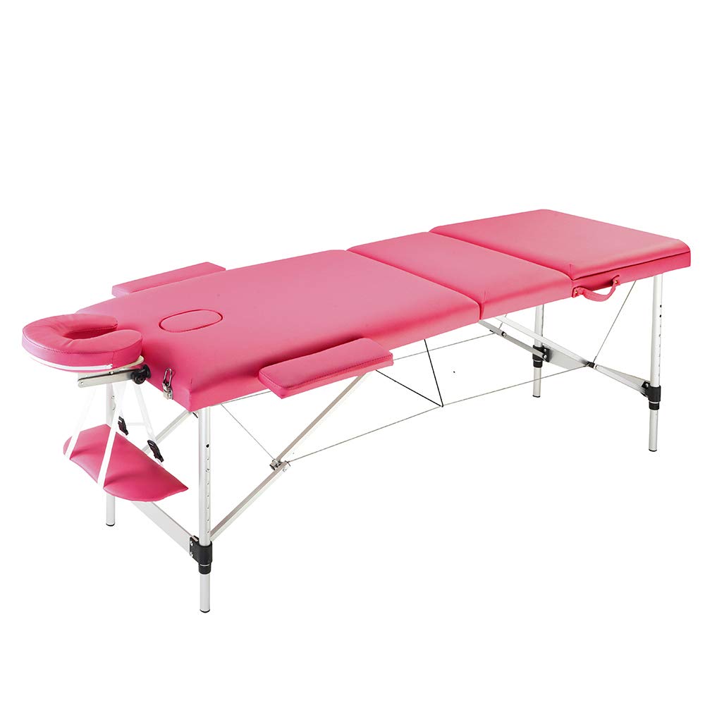 Beyamis 3-Section Folding Portable Aluminum Massage Table - 60CM Wide, Pink - Perfect for Home Spa, Professional Massage Therapy & Beauty Salon Treatments