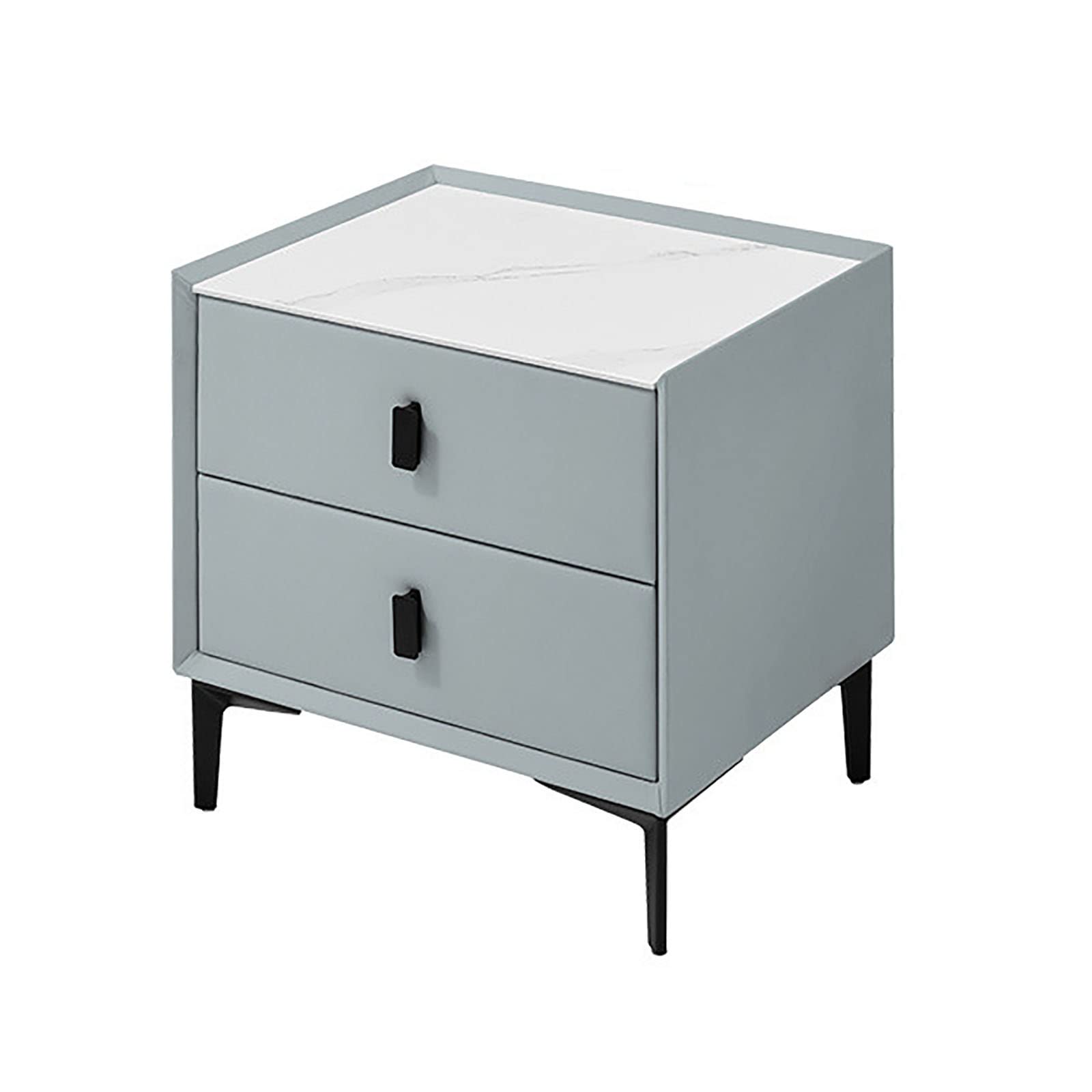 EVILO Solid Wood Nightstand with Leather Drawer - Modern Minimalist Bedside Table for Bedroom, Farmhouse Style Furniture in Light Blue - Perfect for Small Spaces, Apartment Living & Guest Rooms