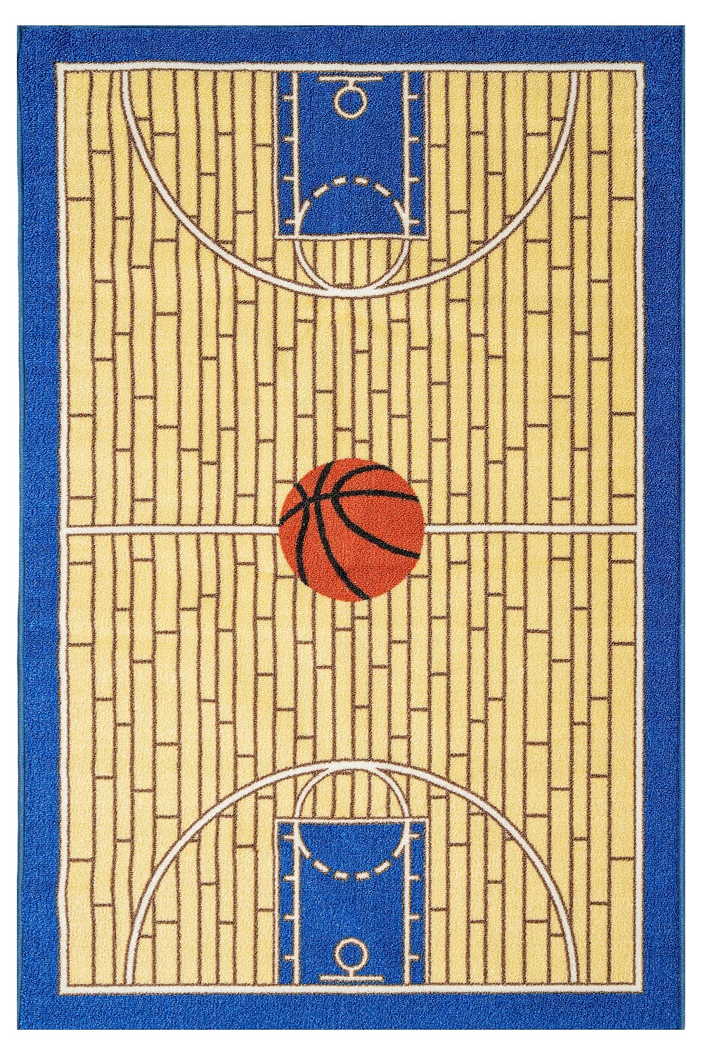 695 Basketball Themed Kids Play Area Rug - Non-Slip Blue Court Design for Playroom, Kindergarten & Bathroom - Modern Decor 7'10