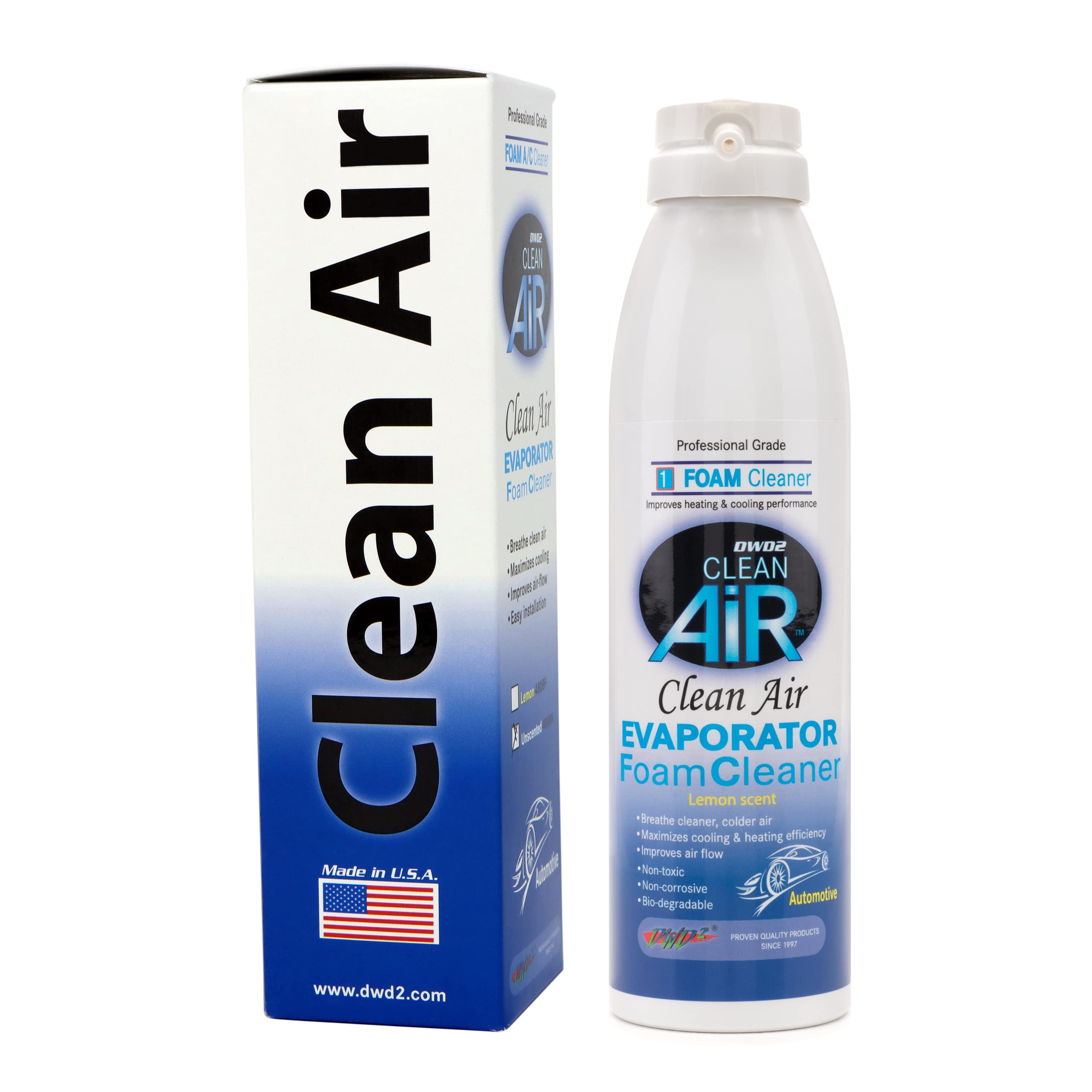 Clean AIR® Premium Foaming Automotive Evaporator Coil Cleaner (Lemon Scent) - 8oz AC System Cleaner for Cars & Trucks | Removes Odors & Improves Cooling | Ideal for Summer Driving & Regular AC Maintenance