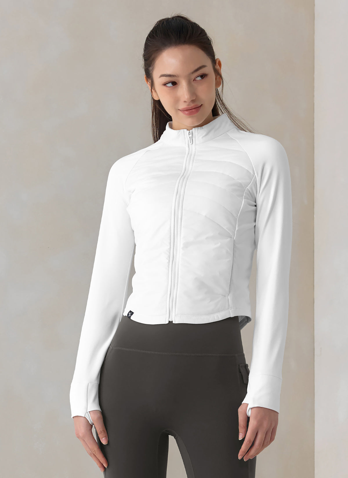 Lightweight Padded Mock Neck Jacket with Finger Hole - Warm Winter Coat for Women, Outdoor Hiking, Running & Casual Wear