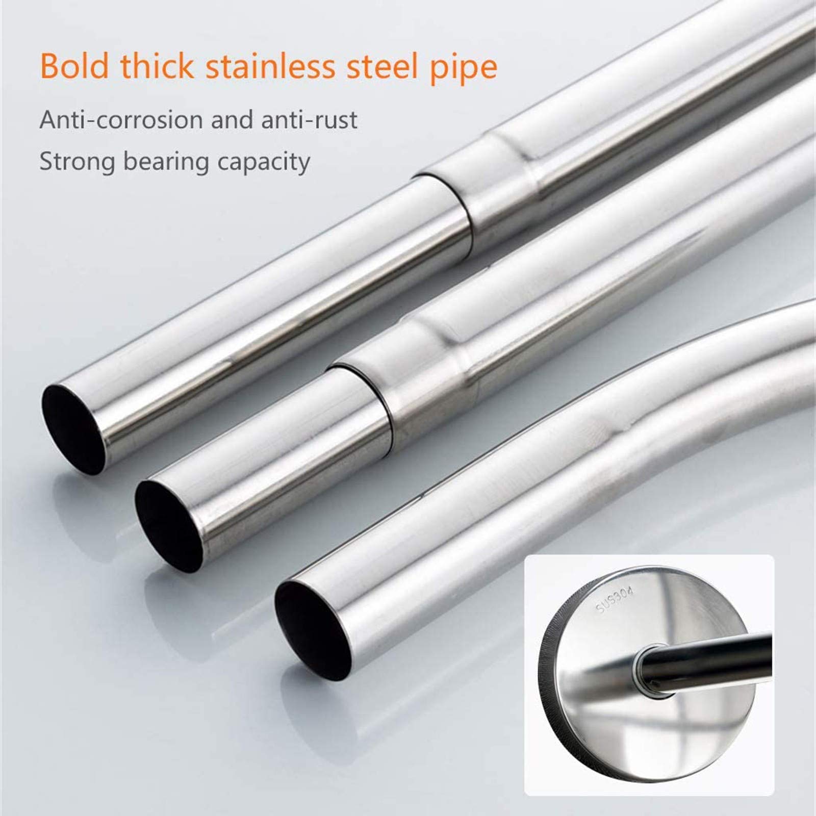 Stainless Steel U-Shaped Curved Shower Curtain Rod - Adjustable Tension Rod for Bathroom, Bathtub & Closet - No Drilling Installation - 80×80×80 Inches - Perfect for Small Spaces & Corner Showers