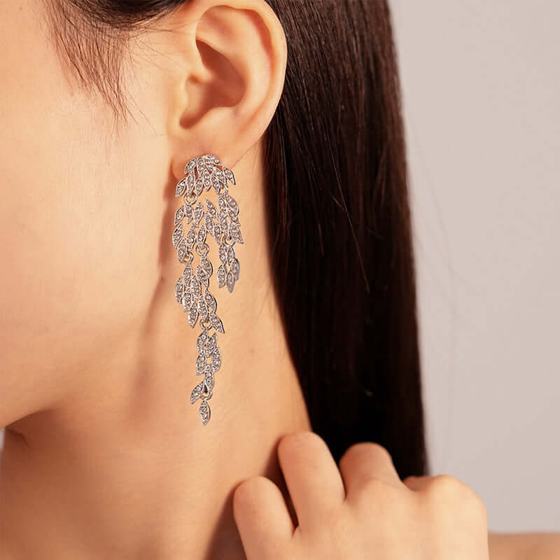 Trendy Marquise Leaf Drop Tassel Earrings for Women | HE22408 | Bohemian Dangle Jewelry for Party, Wedding & Everyday Wear