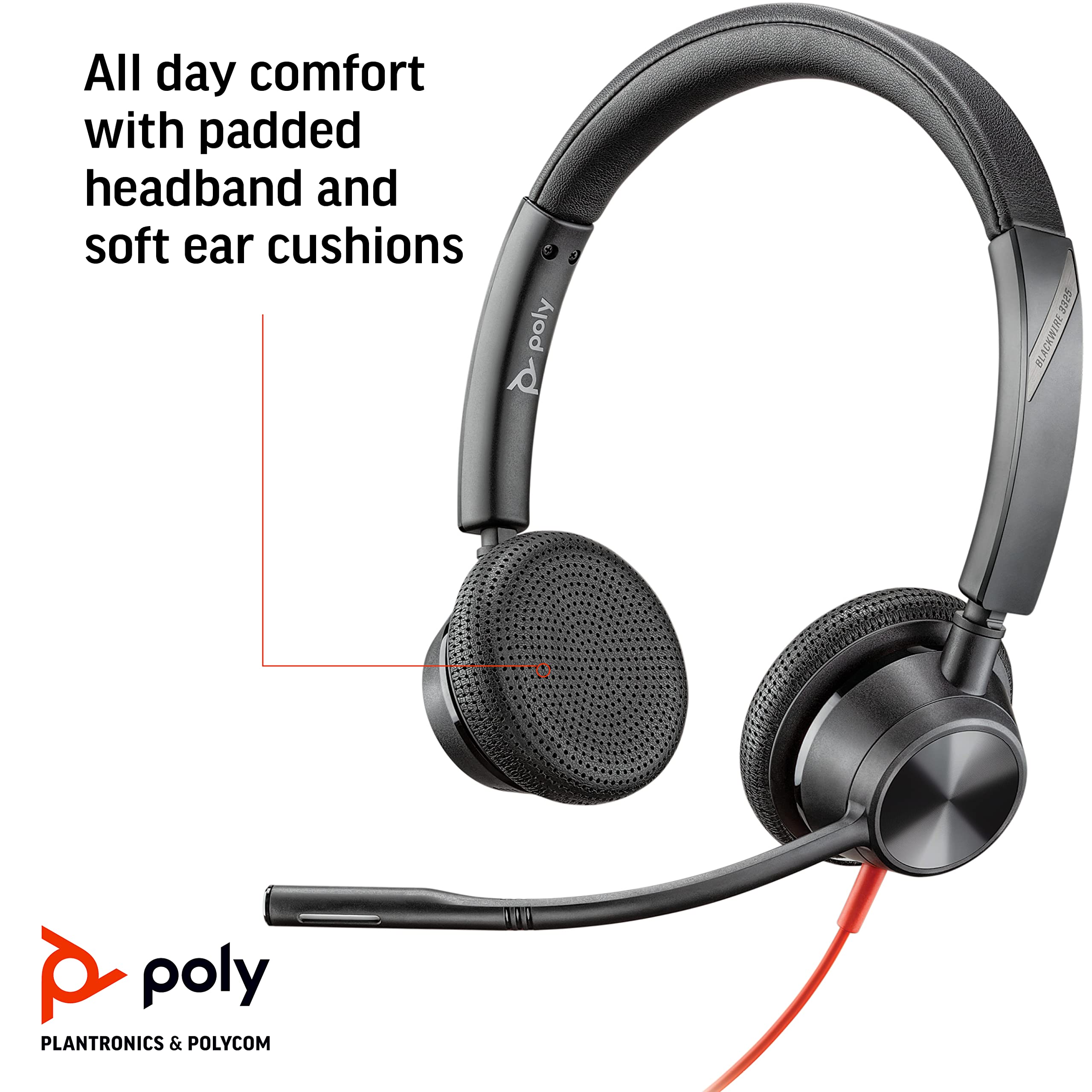 Plantronics Blackwire 3325 Wired Stereo Headset with Boom Mic - USB-A & 3.5mm Dual Connectivity for PC & Mac - Certified for Microsoft Teams, Zoom, Skype - Ideal for Remote Work, Online Meetings & Call Centers