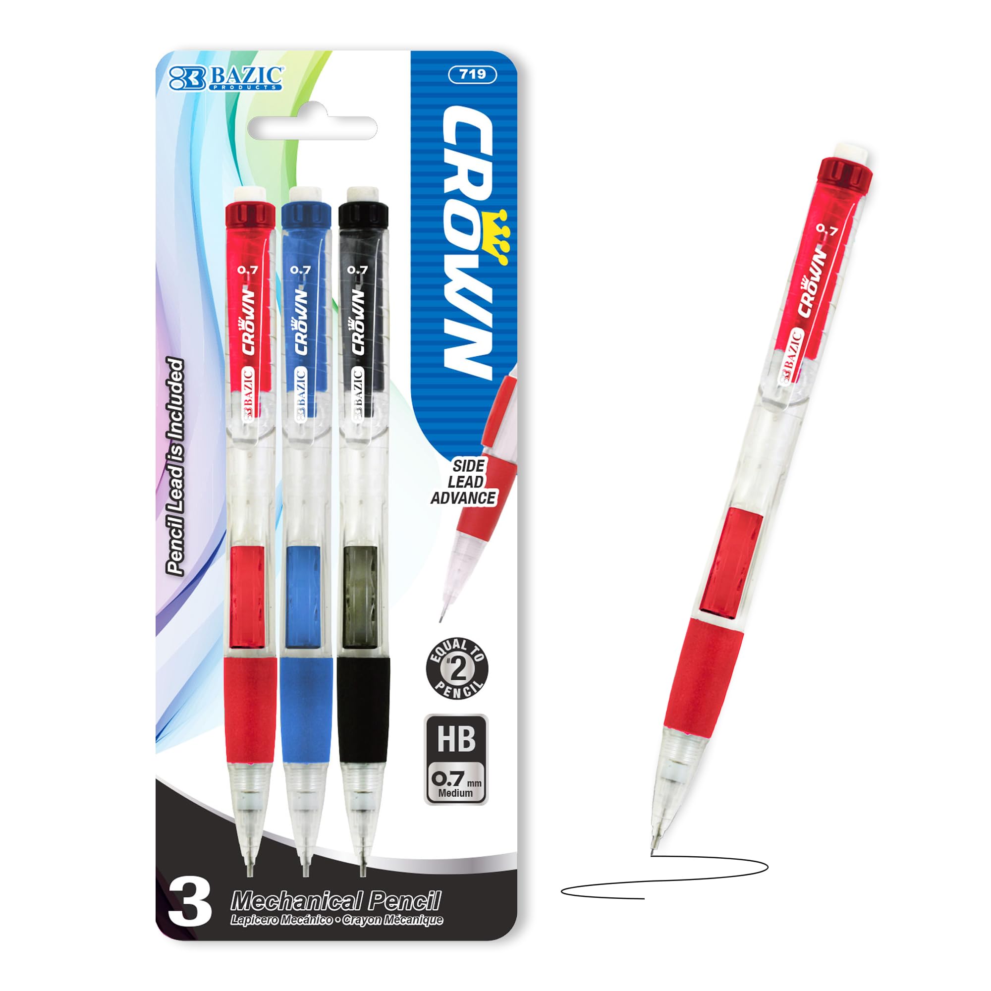 BAZIC 0.7mm Mechanical Pencils with Soft Grip & Latex-Free Eraser - 3-Pack (144 Packs Bulk) - Smooth Writing for School, Office & Sketching