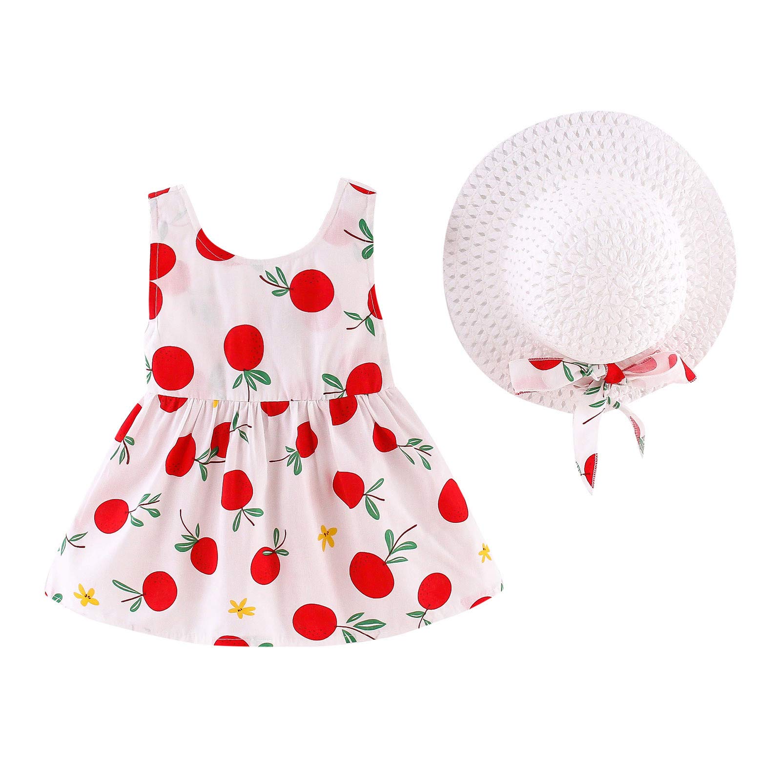 CLOTHBEST Girls Toddler Baby Clothes - Sleeveless Orange Print Princess Dress with Matching Hat Outfit | Cute Summer Playwear & Photo Shoot Dresses