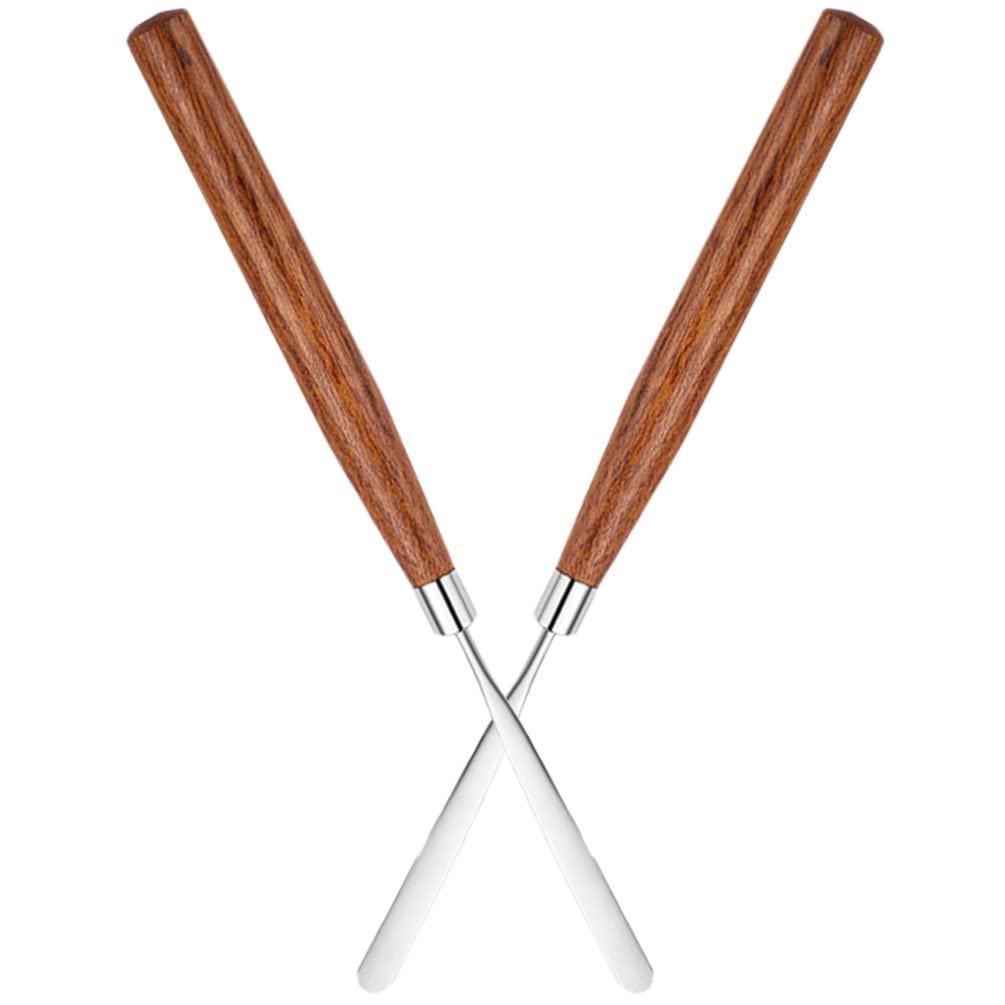 SHERCHPRY 2-Piece Stainless Steel Spatula Set with Wooden Handle - Professional Metal Scraper for Makeup, Cosmetics Mixing & Kitchen Use - Durable Metal Spatula for Creams, Lotions & Cooking