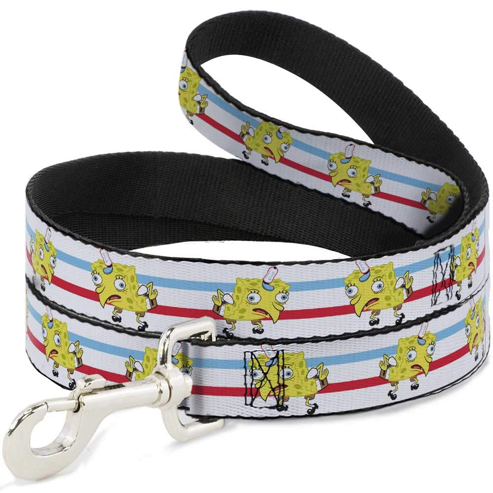 Spongebob Inspired Dog Leash - 4ft Long, 0.5in Wide Striped in White, Blue & Red - Perfect for Walking, Training & Cosplay Fun
