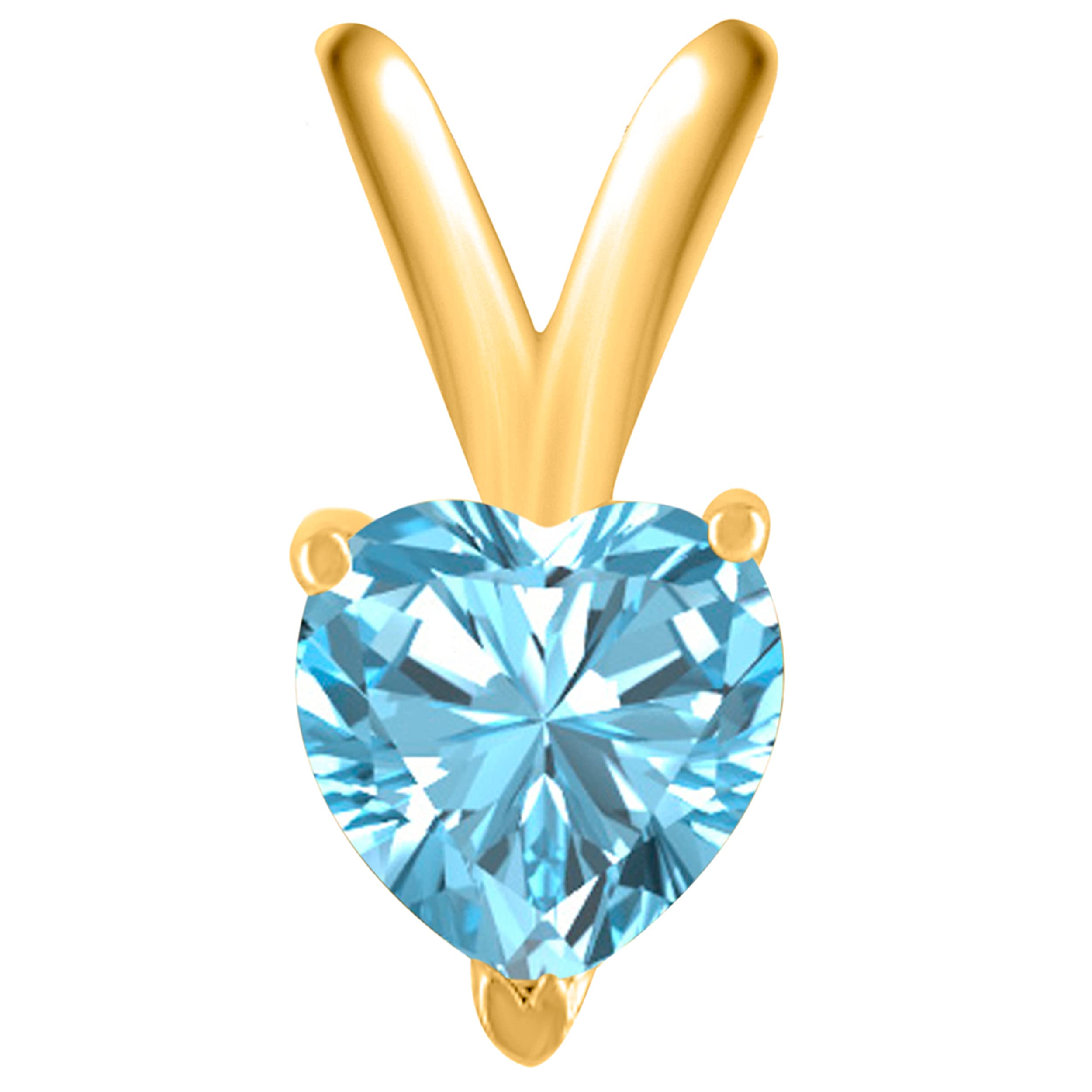14K Yellow Gold Aquamarine Heart Pendant Necklace for Women - 0.75 Carat Prong Set Gemstone on 18