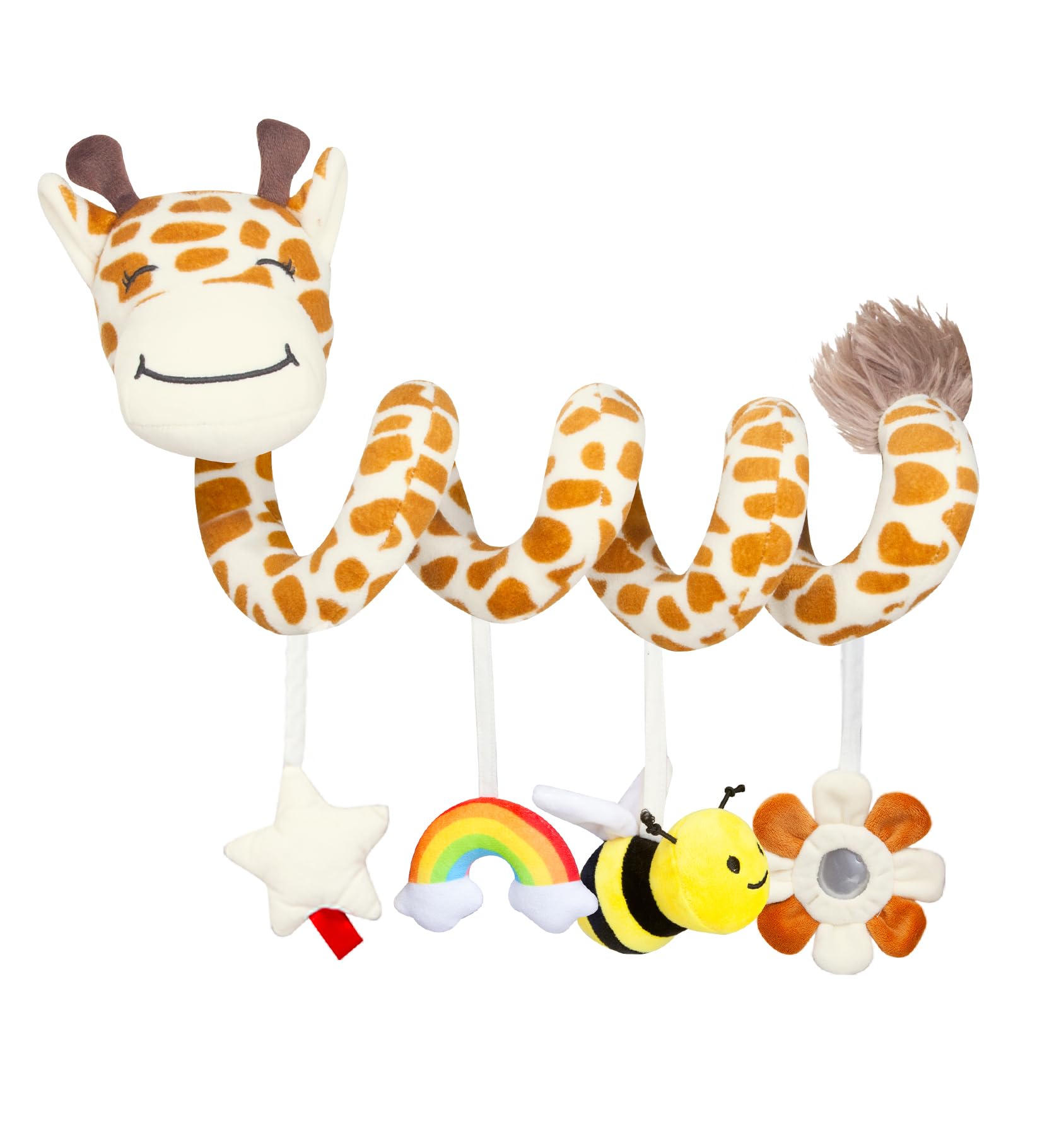 Soft Spiral Car Seat Toys for Babies 0-6 Months - Hanging Giraffe Stroller Activity Toy with Rattles, Mirror & Accessories - Perfect Infant Carseat Entertainment for Travel & Playtime (Giraffe Design)