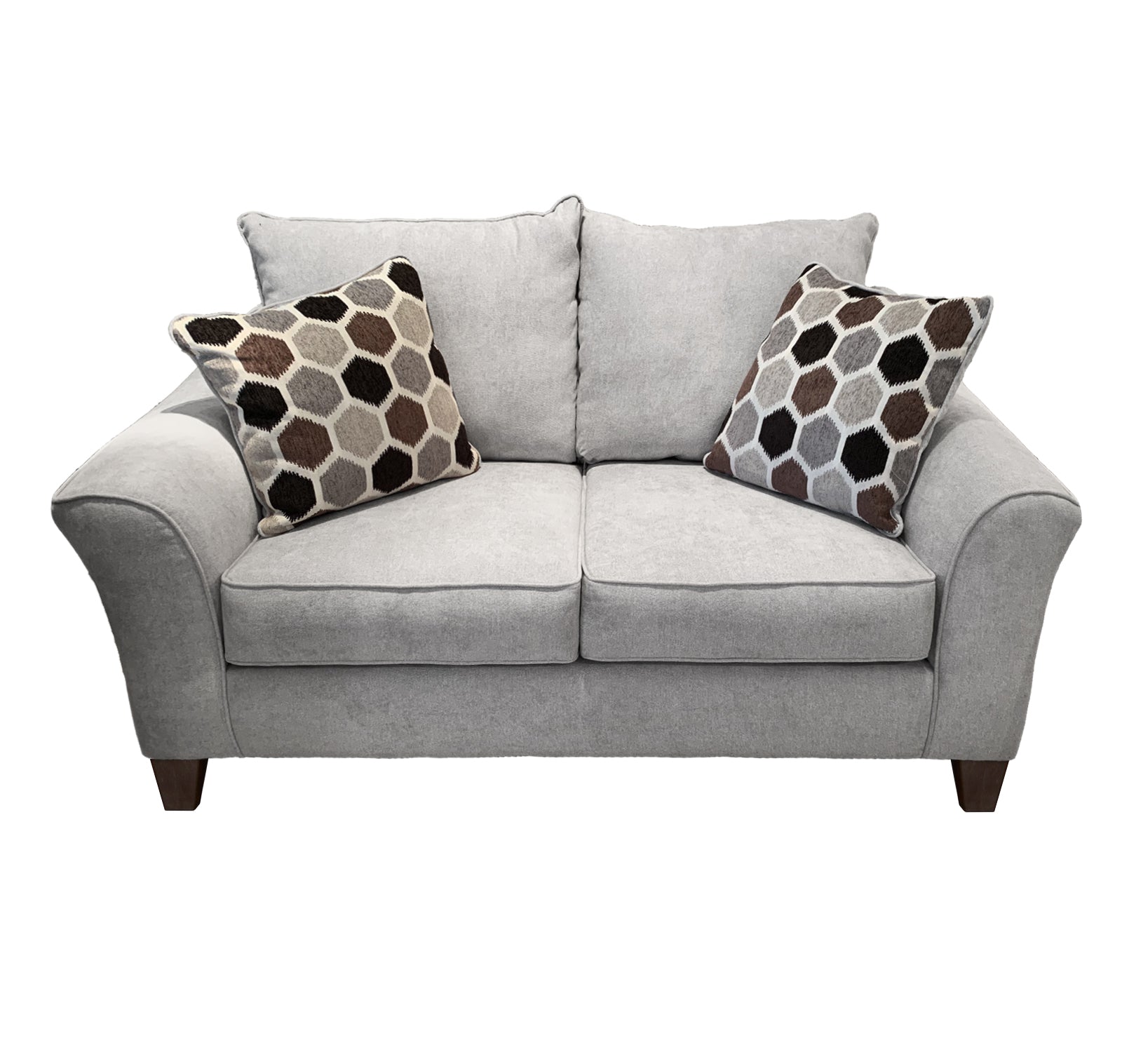 Camero Fabric Pillowback Loveseat in Silver - Modern Two-Seater Sofa for Living Room, Lounge & Small Spaces