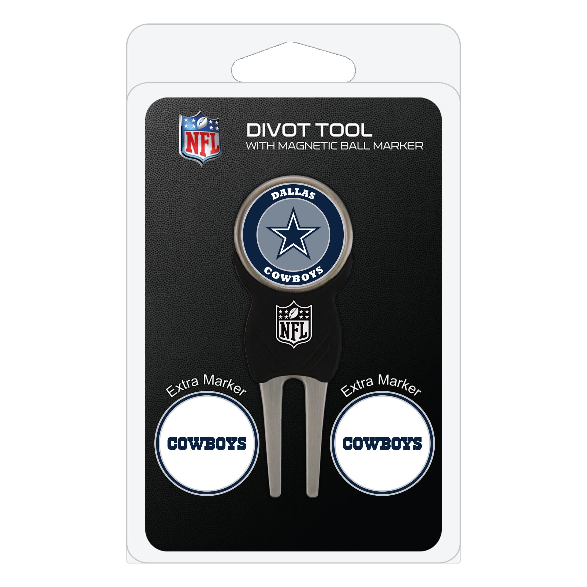 NFL Team Golf Divot Tool with 3 Removable Magnetic Double-Sided Enamel Ball Markers - Perfect for Golf Course, Practice Range and Tournament Play