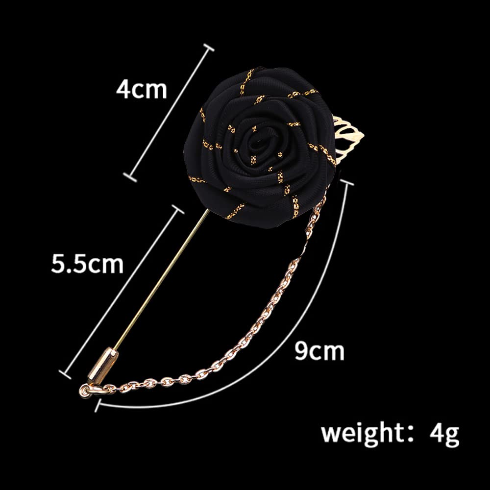 YOOE Men's Rose Flower Brooch with Gold Leaf - Handmade Floral Lapel Pin for Suits & Weddings | Elegant Boutonniere for Grooms, Prom, Formal Events (Red & Blue)