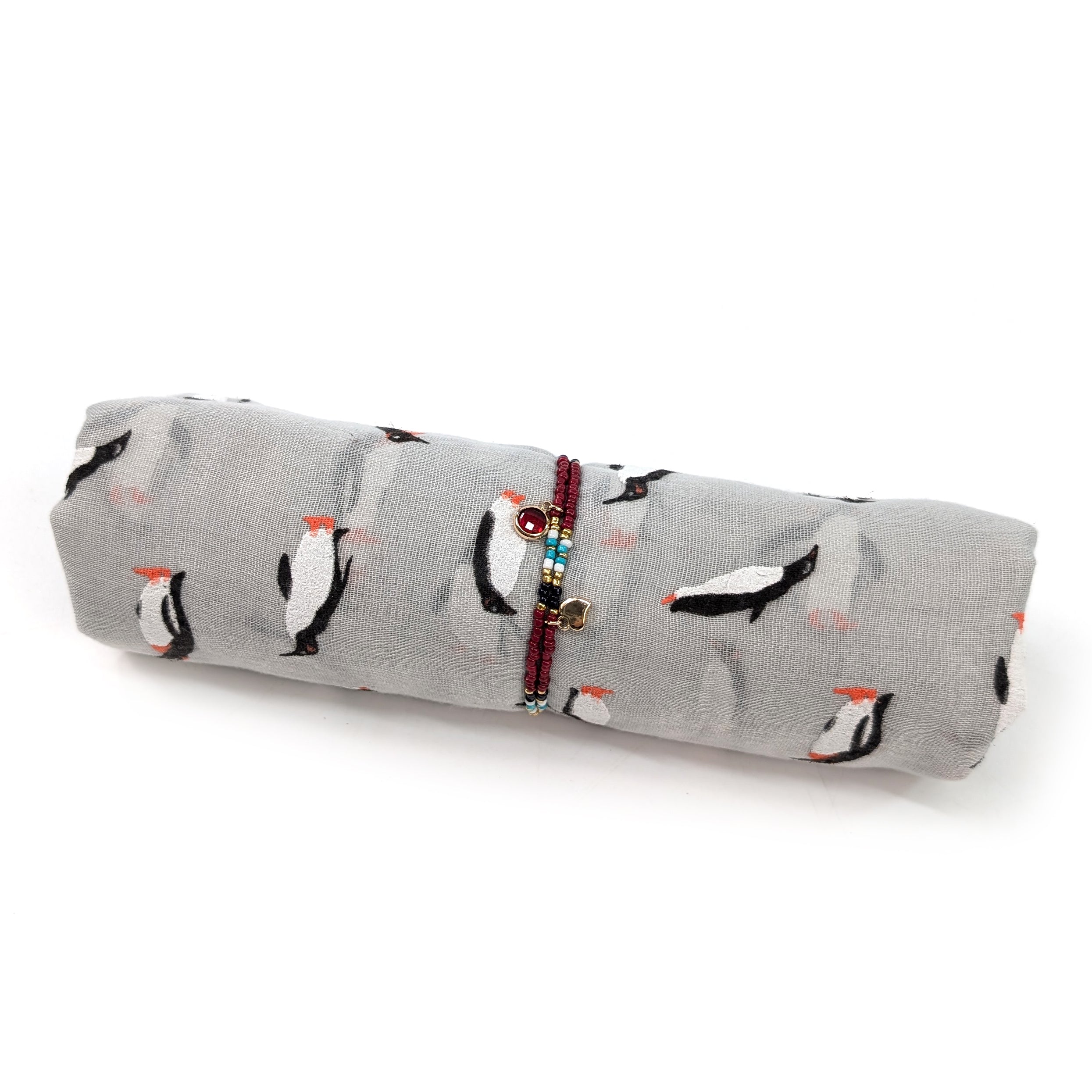 Penguin-Themed Scarf & Bracelet Gift Set in a Cracker Box - Perfect for Christmas Presents, Holiday Gifts & Winter Accessories