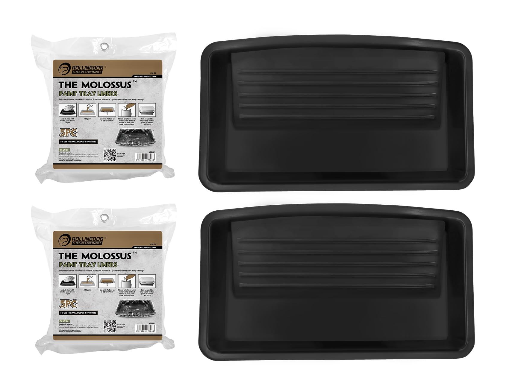 ROLLINGDOG 18 Inch Large Paint Tray Set - 2 Paint Trays & 10 Disposable Liners for Professional & DIY Painting Projects - Perfect for Walls, Ceilings, and Home Renovations