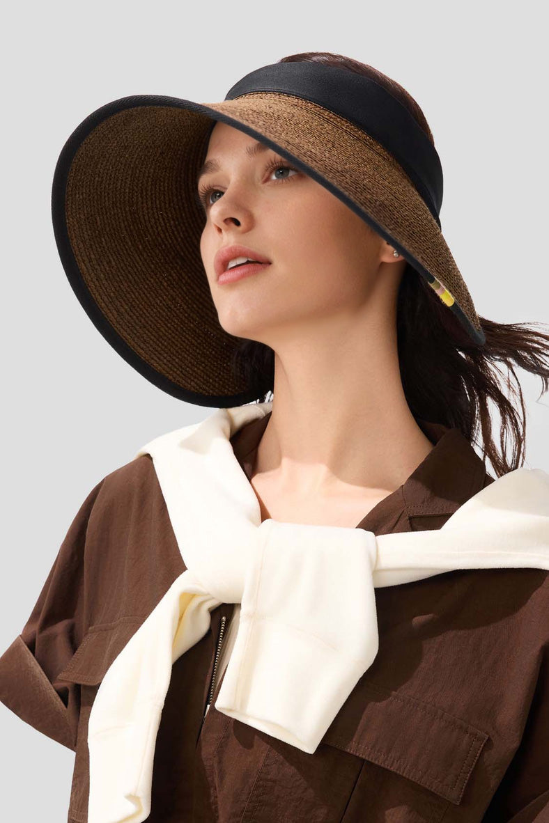 UPF50+ Twist Roll Up Sun Straw Hat for Women - Foldable Wide Brim Beach Hat for Outdoor, Travel & Summer Activities