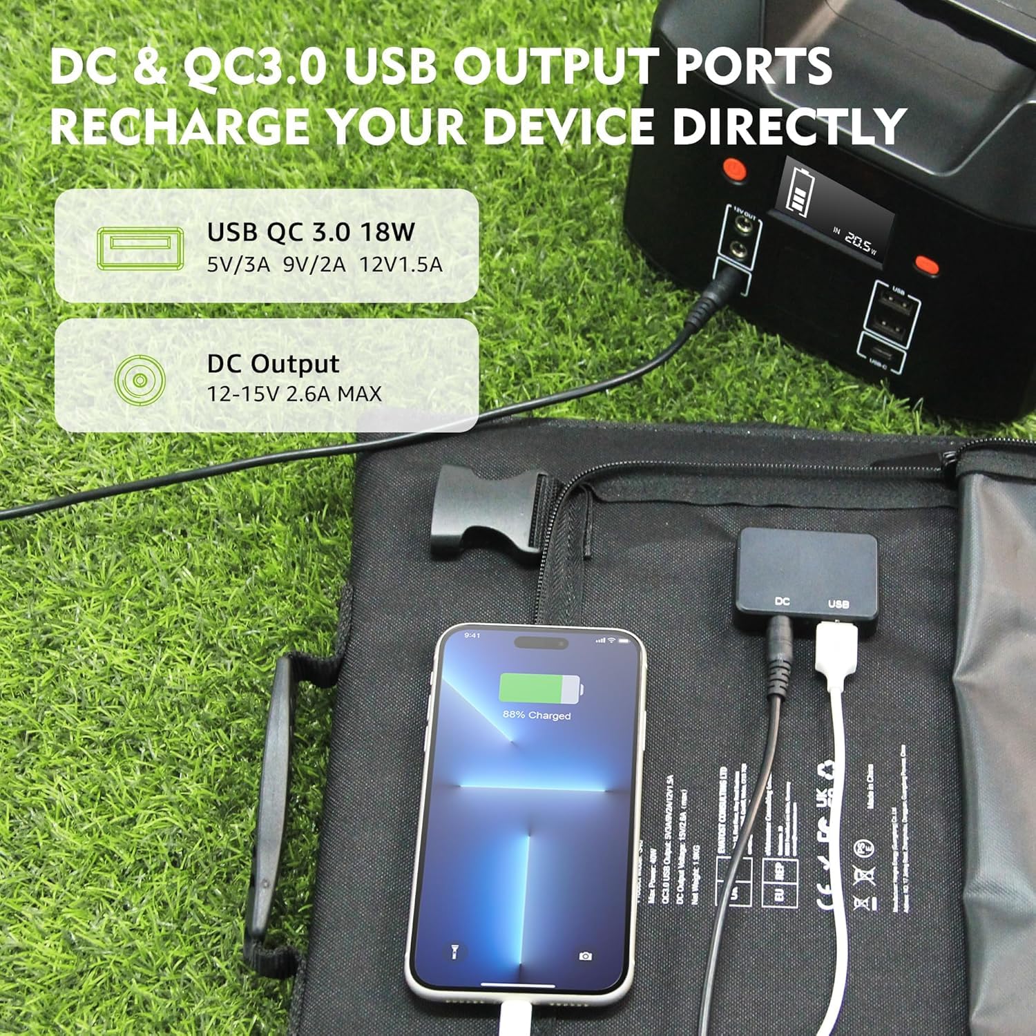 40W Foldable Solar Panel with QC3.0 USB & 12-15V DC Output - Portable Power for Phones, Laptops, Camping, RV & Off-Grid Use | 10 Connectors Included | EnginStar 40 Watt Solar Charger for Outdoor Adventures