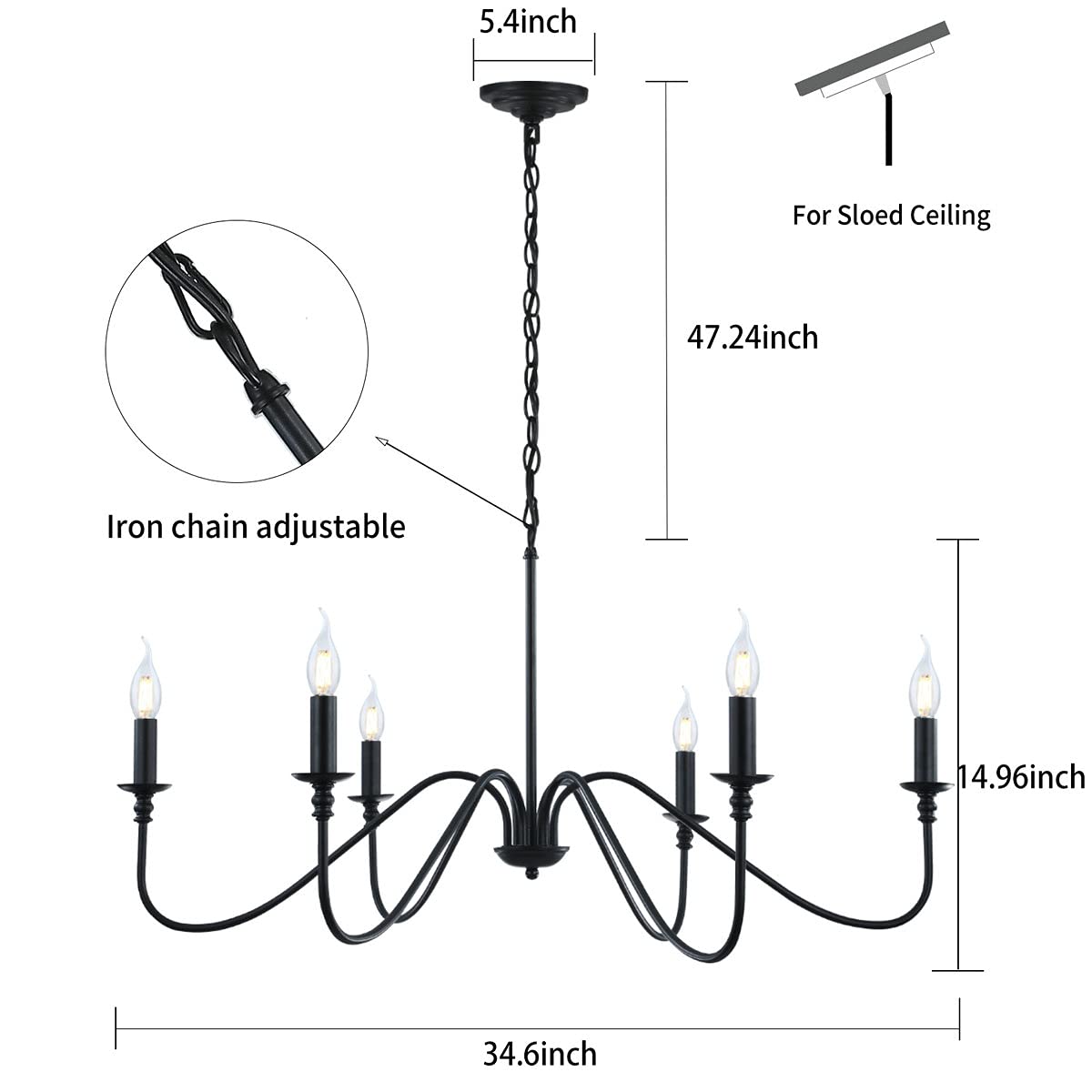 6-Light Black Rustic Industrial Iron Chandelier - Dining Room Lighting Fixture, Candle Style Hanging Light for Hallway, Living Room, Foyer, Bedroom, Office & Bar | Perfect for Farmhouse, Loft & Industrial Decor