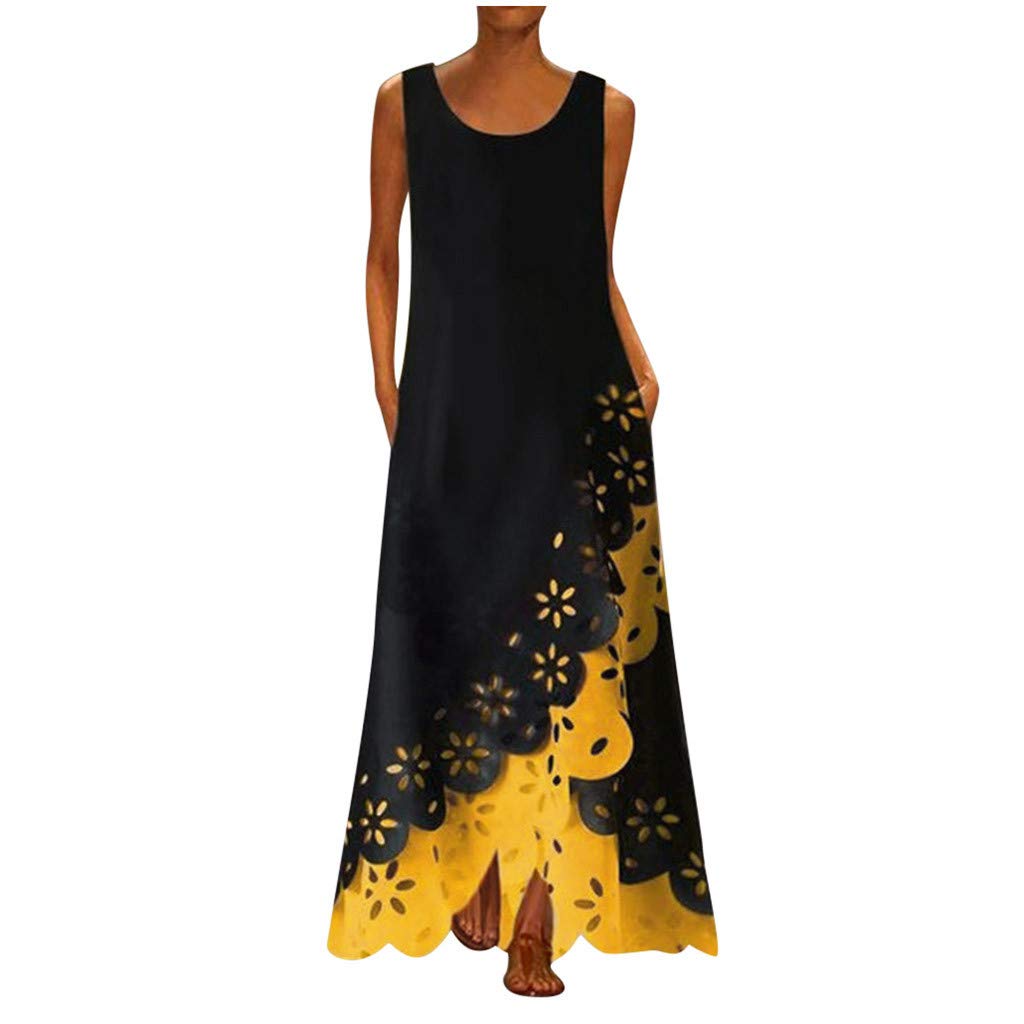 AIHIHE Women's Plus Size Casual Summer Dress - Boho Floral Print Sleeveless Maxi Dress for Beach, Vacation & Outdoor Activities | Lightweight Flowy Long Dress for Women