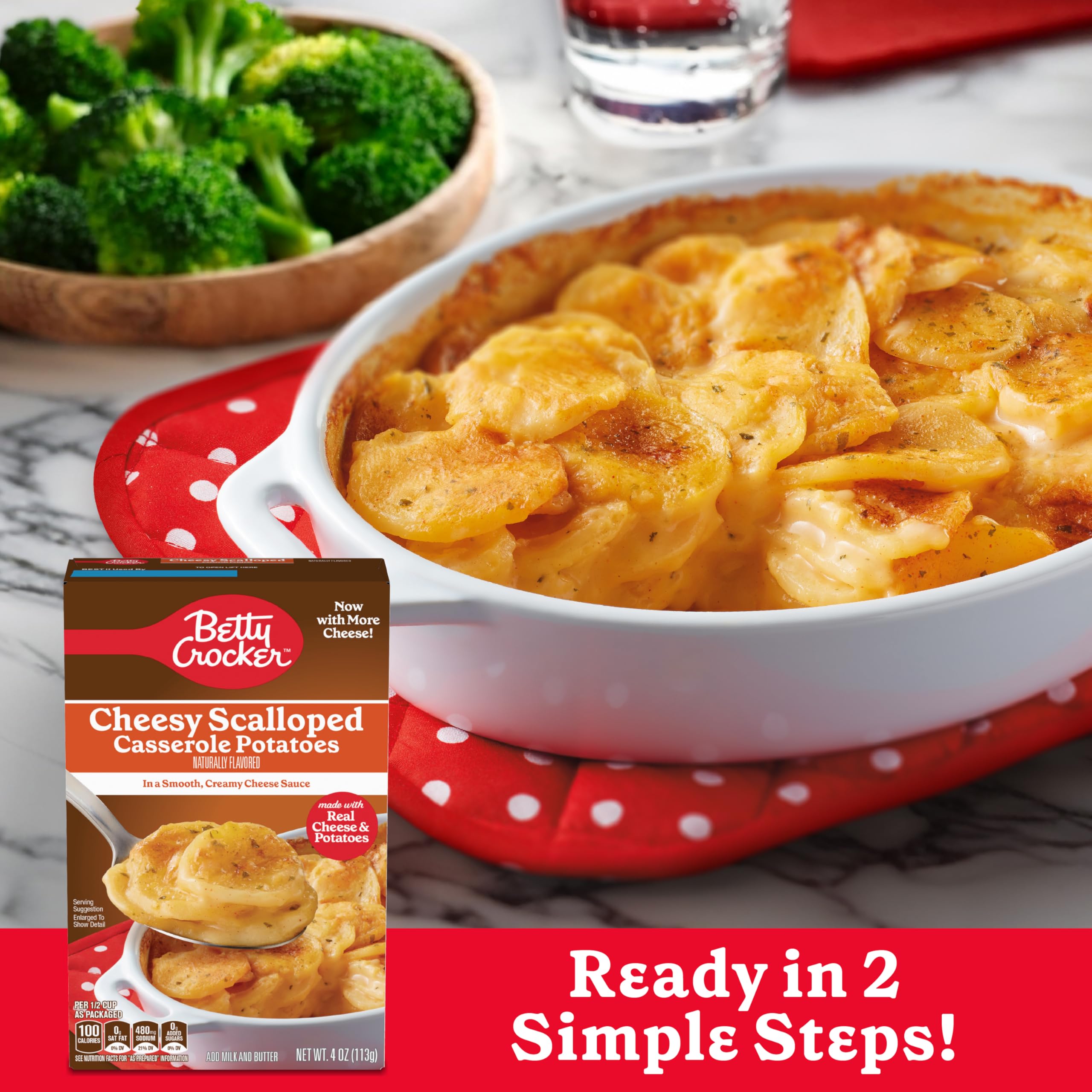 Betty Crocker Cheesy Scalloped Casserole Potatoes with Real Cheese - 4 oz Box - Easy Homemade Side Dish for Family Dinners & Holiday Meals