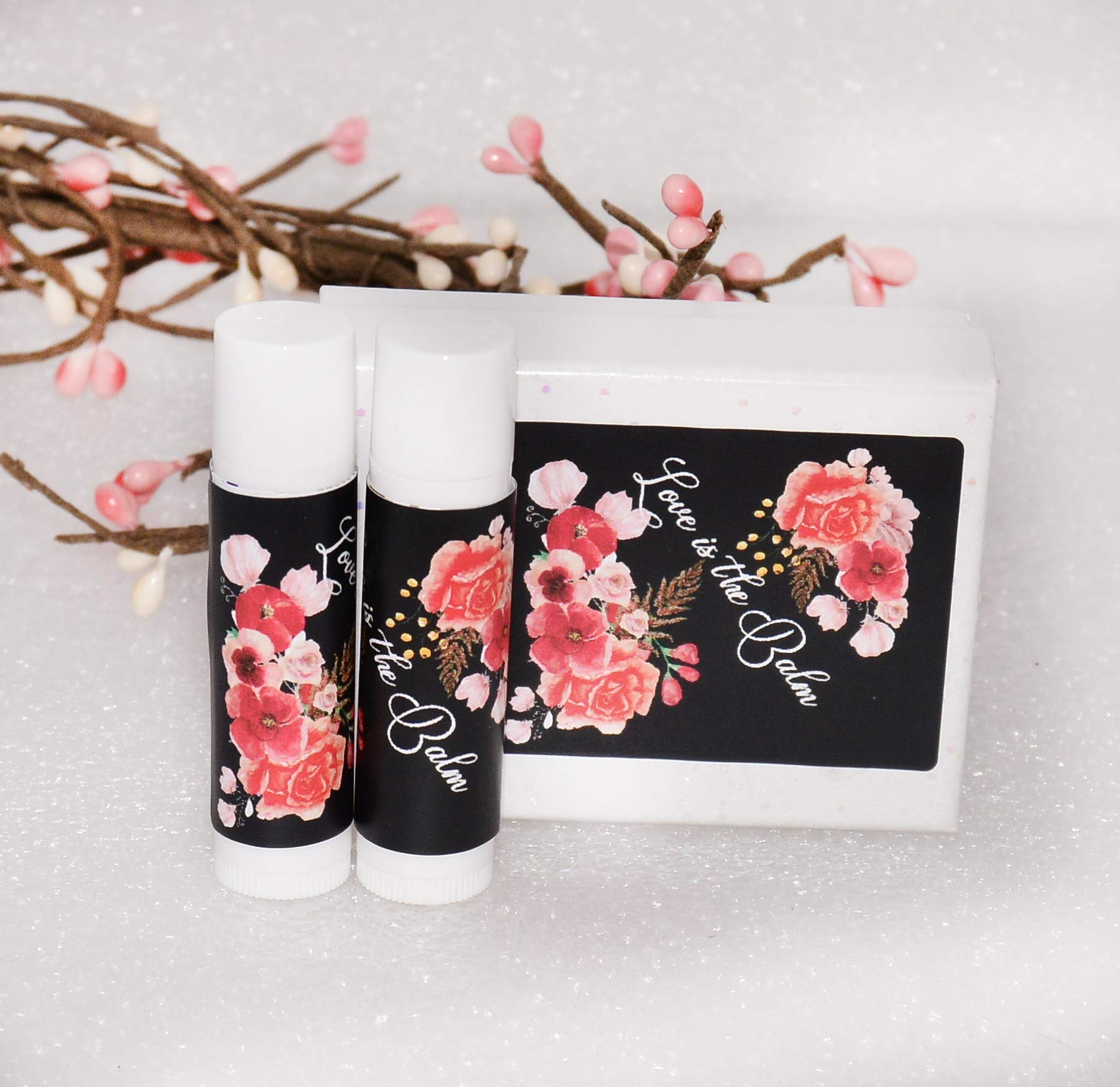 Elegant Red & Black Floral Wedding Lip Balm Labels - Custom Party Favor Stickers for Bridal Showers, Bridesmaid Gifts & Wedding Decorations - Perfect for DIY Wedding Favors, Bridal Party Gifts & Special Occasions