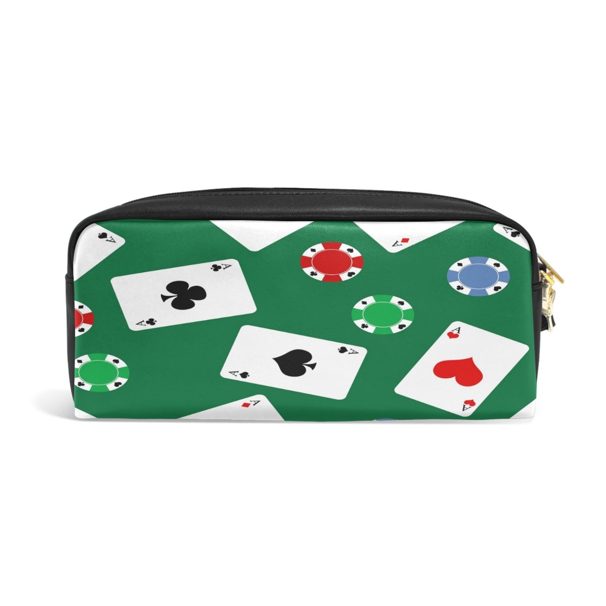 ALAZA Funny Poker Card PU Leather Pen Pencil Case - Multi-Purpose Pouch for School, Office & Travel - Perfect for Makeup, Cosmetics & Stationery Storage