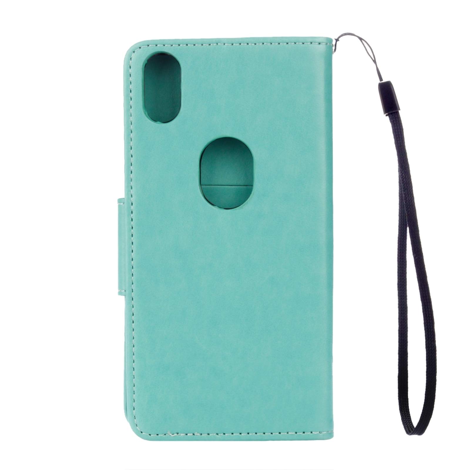 **HONGYAN BQ Aquaris X5 Plus Phone Case - Butterfly Floral Embossed Leather Flip Cover with Card Holder, Wallet & Lanyard (Green) - Perfect for Daily Use, Travel & Gift Giving**