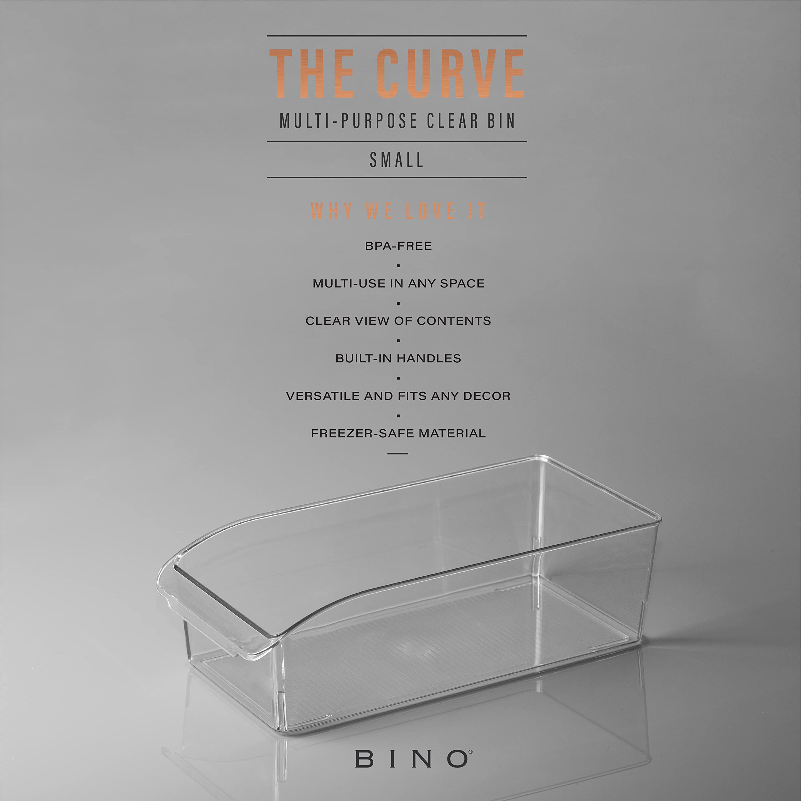 BINO Plastic Storage Bins Small - The Curve Collection | Multi-Purpose Organizer Bins for Kitchen, Pantry & Home | Space-Saving Fridge & Cabinet Storage Containers | Perfect for Food, Toys & Office Supplies Organization