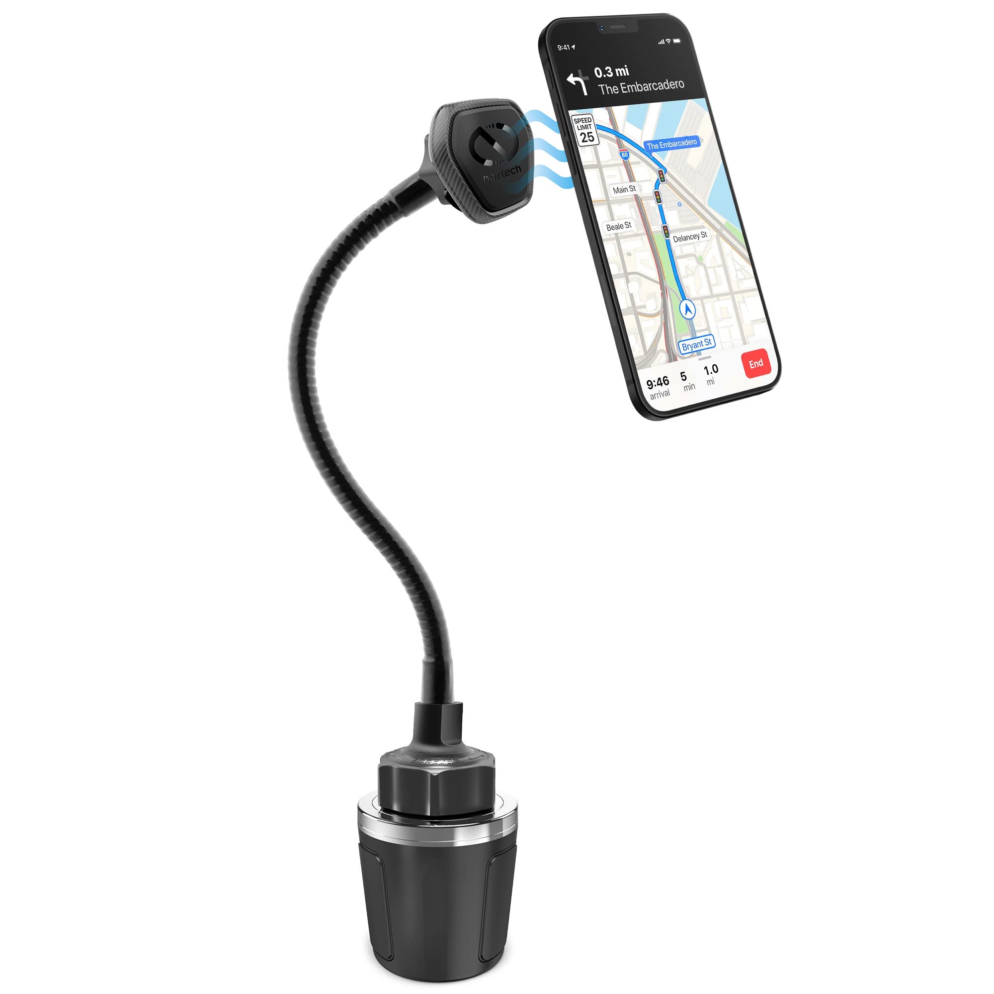 Naztech MagBuddy Elite XL Cup Holder Phone Mount - Adjustable Magnetic Gooseneck Car Phone Holder for iPhone 16/15/14 Pro Max, Galaxy S24/S23 Ultra, Google Pixel 8/7 | Universal Smartphone Stand for Bed, Office & Road Trips | Secure Hands-Free Viewing in Vehicles (Black)