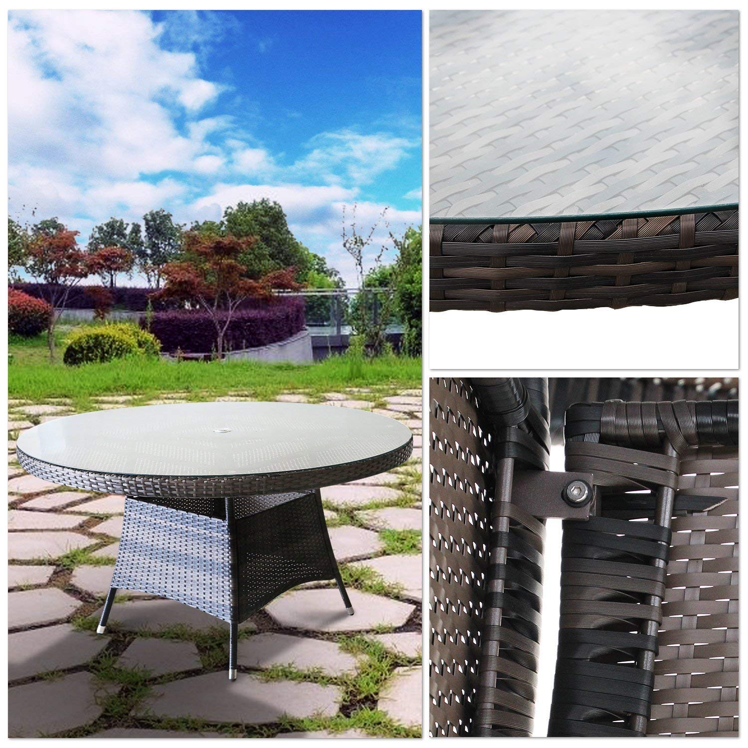 Modern Outdoor Wicker Patio Furniture Set - 8-Piece PE Rattan Dining Set with Round Table & Chairs for Garden, Backyard, Poolside | Weather-Resistant Conversation Bistro Set for Entertaining Guests