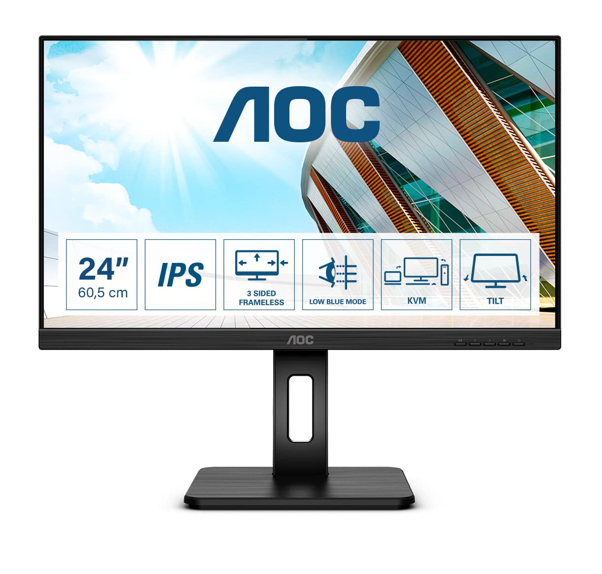 AOC 24P2C 24 Inch USB-C Monitor with Adjustable Height - Full HD 1920x1080, 75Hz, HDMI, DisplayPort, USB Hub - Ideal for Home Office, Gaming & Productivity (Black)
