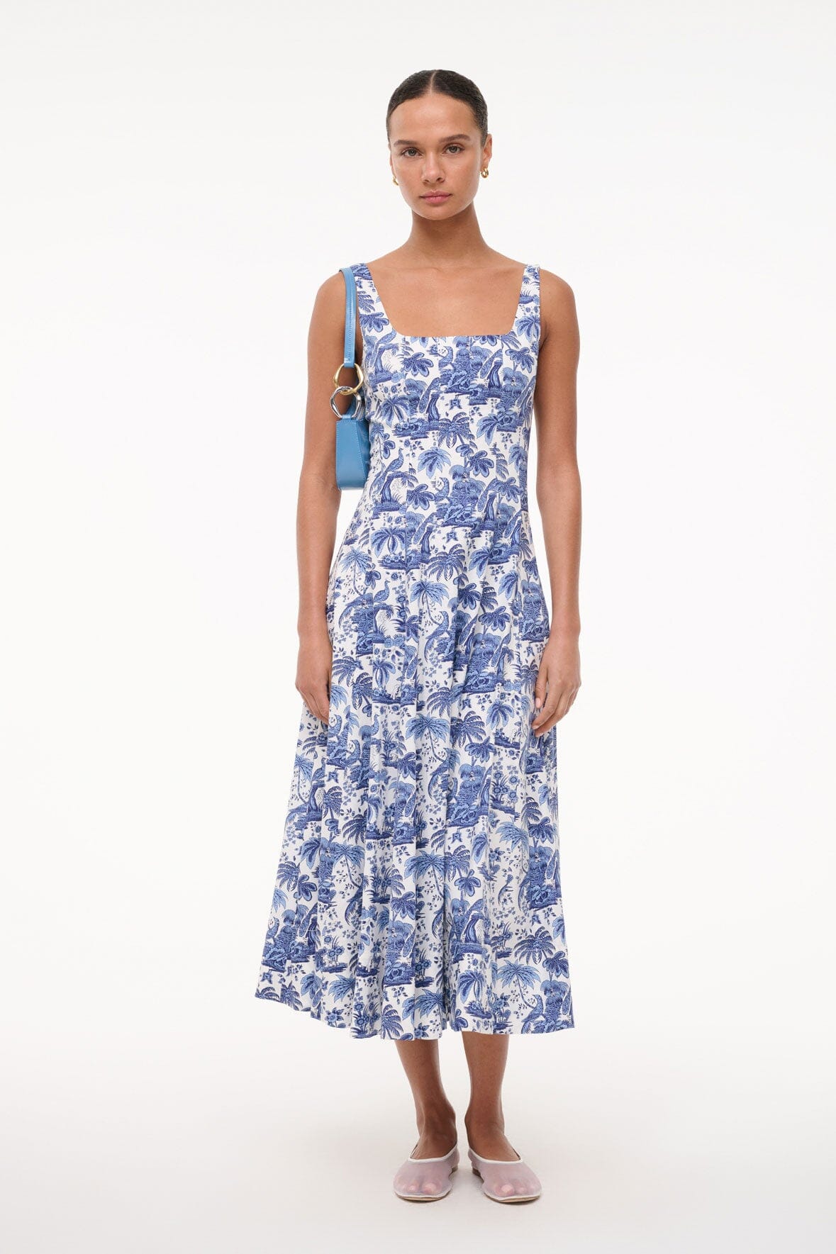 WELLS DRESS | Blue Toile Floral Print Dress - Perfect for Summer Weddings, Garden Parties & Casual Outings
