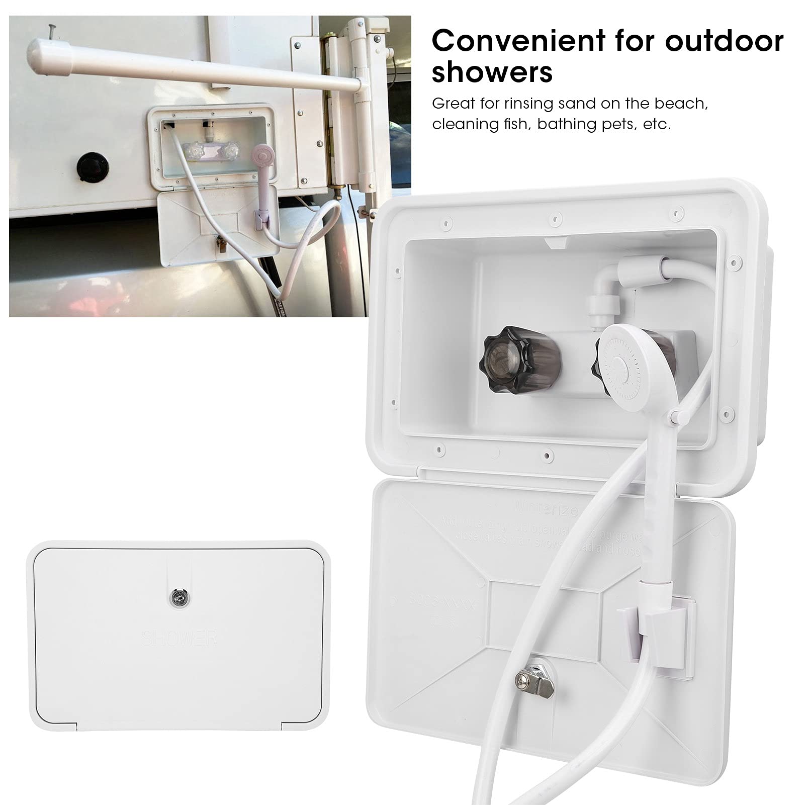 Outdoor Shower Box with Lock - Portable Exterior Washing Kit for Boats, RVs & Camping | Perfect for Beach Trips, Road Adventures & Outdoor Activities