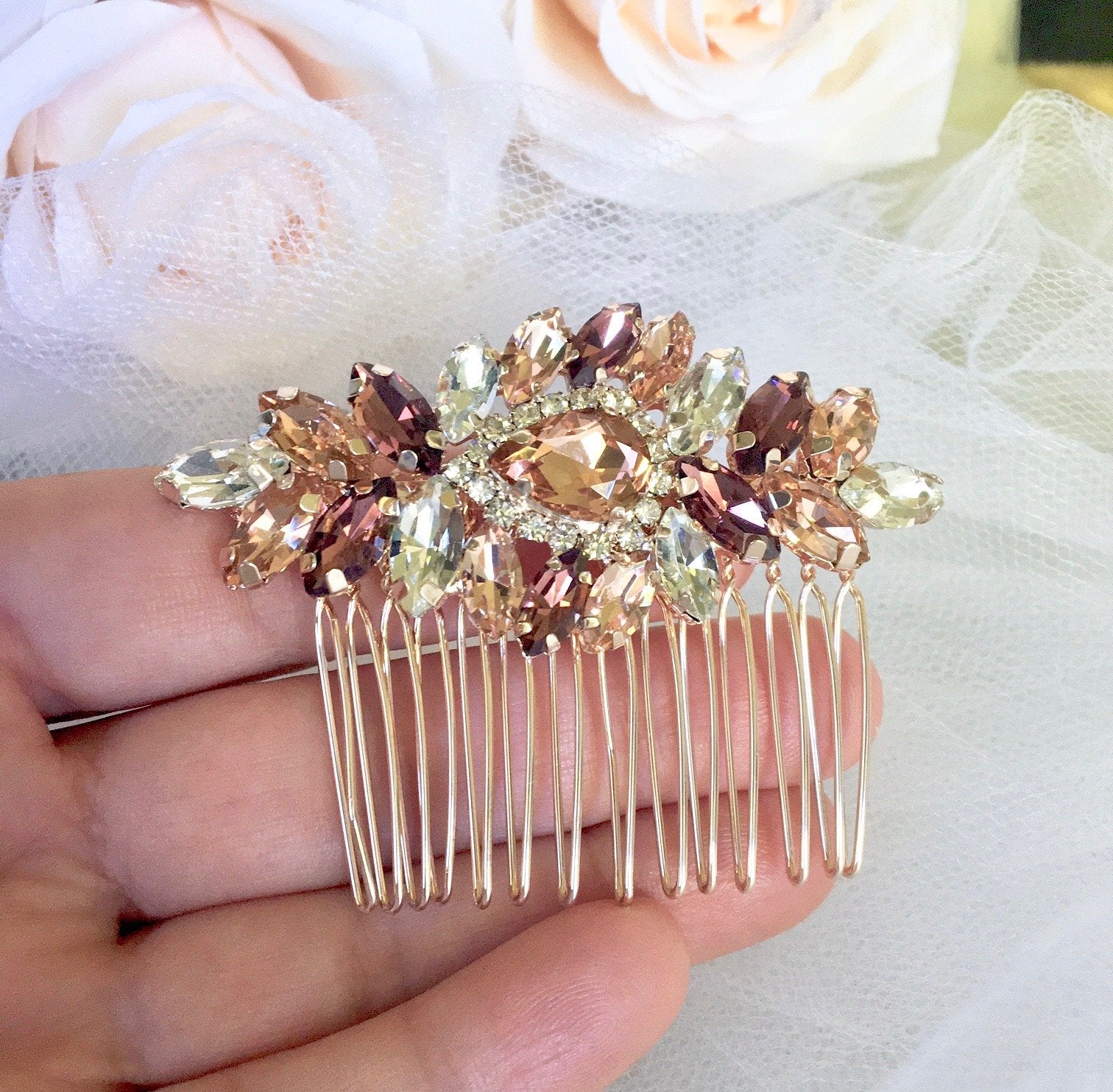 Elegant Rose Gold Bridal Hair Comb Set with Matching Earrings - Perfect for Weddings, Prom & Special Occasions