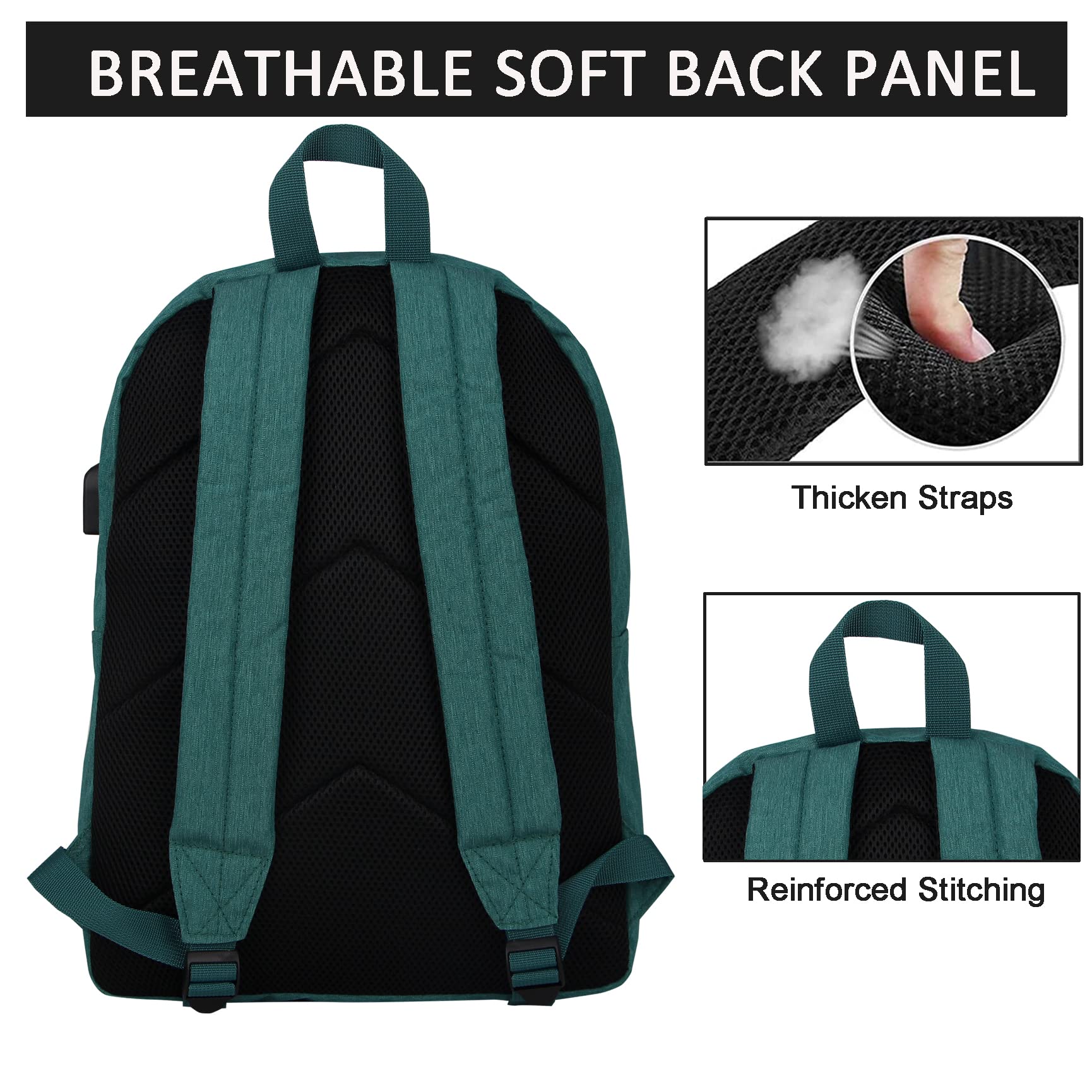 SUPACOOL Lightweight Laptop Backpack for Men & Women - College Backpack with USB Charging Port (Green) - Perfect for Work, School & Travel