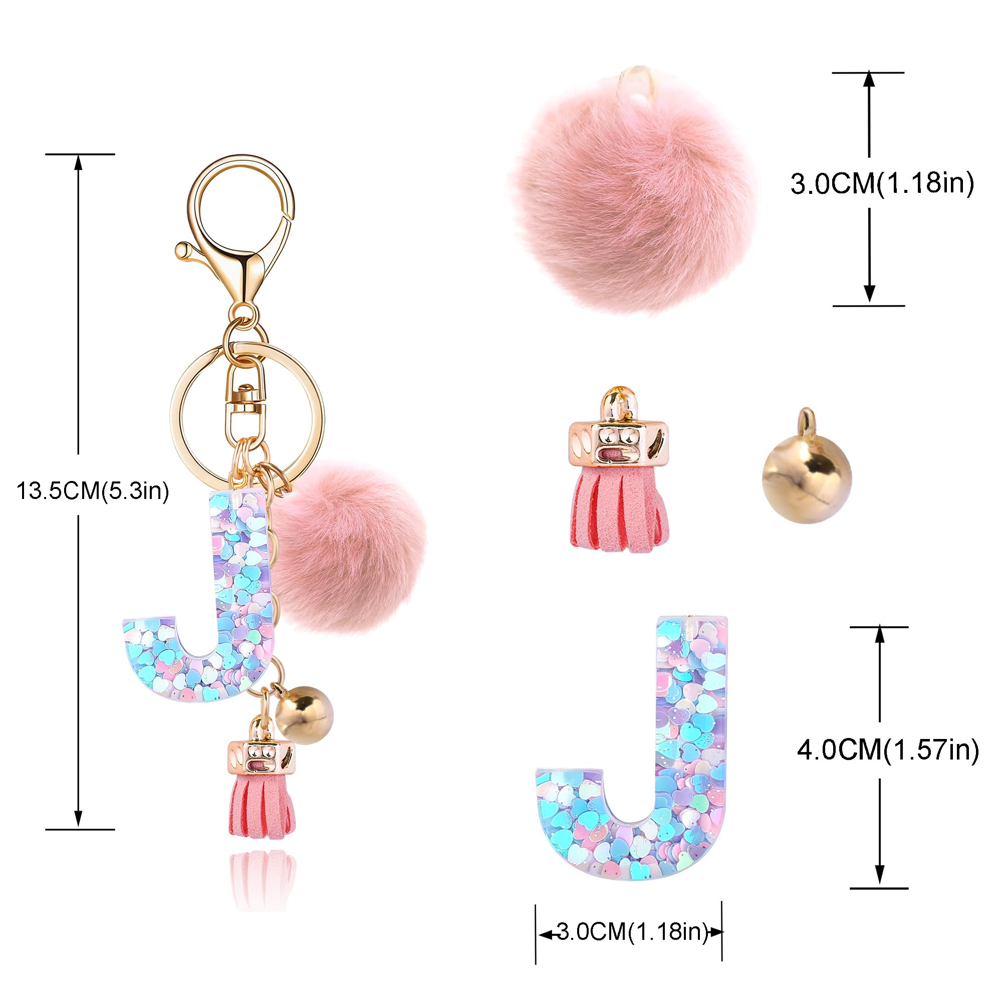 Custom Resin Alphabet Initial Letter Keychain for Women - Personalized Keyring with Soft Fur Pom Pom for Handbags, Purses & Backpacks - Perfect Gift for Birthdays, Anniversaries & Travel Accessories