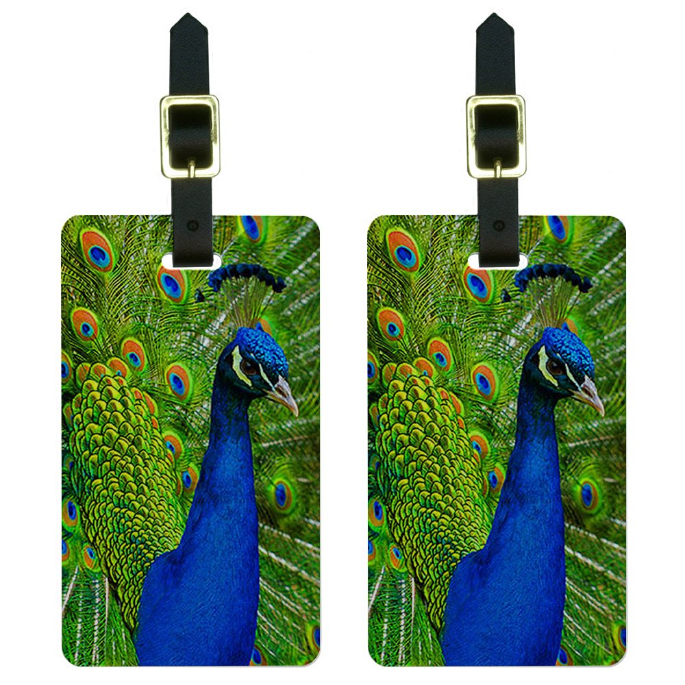 Peacock Feather Luggage Tags - Stylish Suitcase ID Tags for Travel Bags & Carry-Ons | Durable White Personalized Name Tags for Vacation & Business Trips