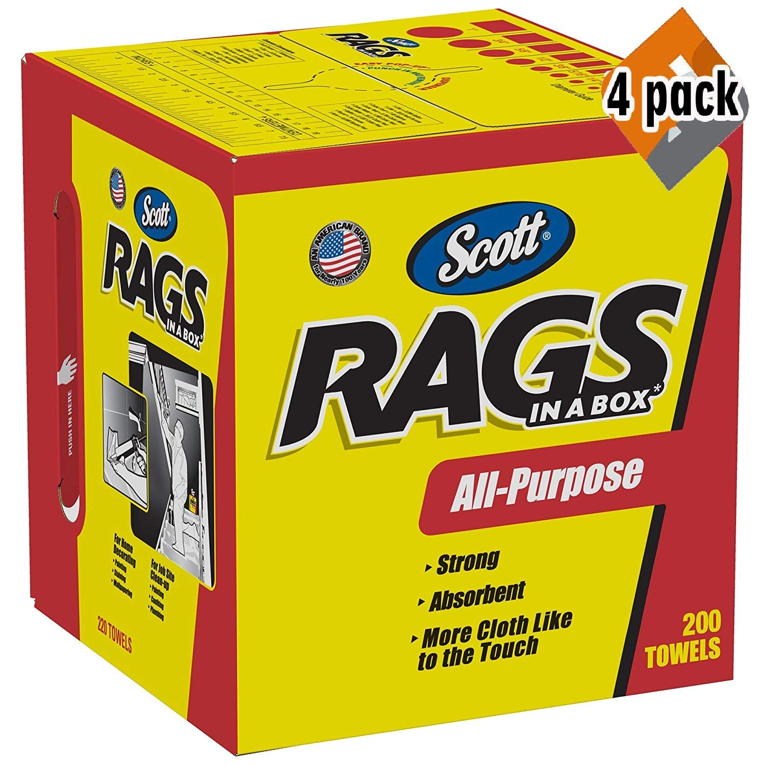 Scott Rags in A Box 75260 - White Industrial Shop Towels, 200 Count per Box (8 Boxes/Case, 4 Pack) - Heavy-Duty Cleaning for Garages, Workshops & Automotive Use