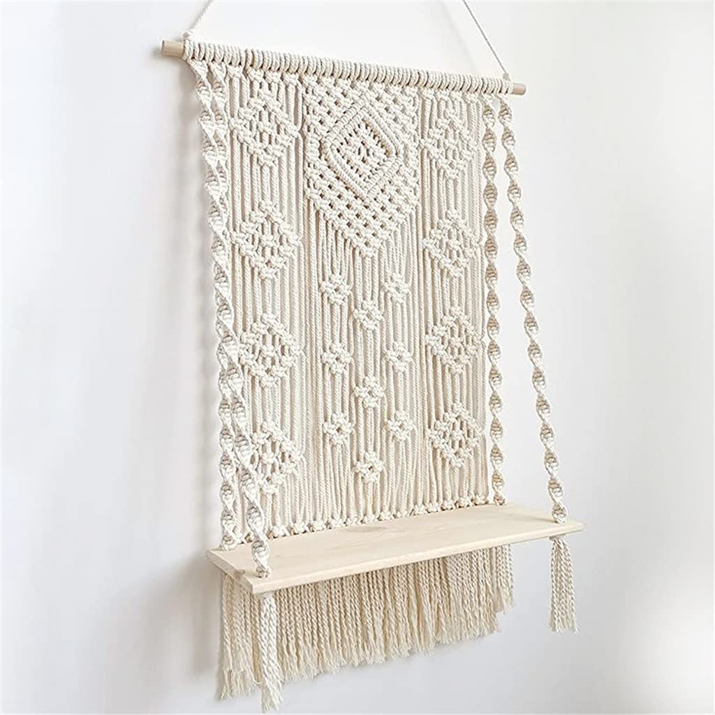 Handmade Bohemian Macrame Hanging Planter Basket - 70x40cm Beige Wall Shelf with Tassel Tapestry for Indoor Plants - Perfect for Living Room, Bedroom, Balcony & Boho Home Decor