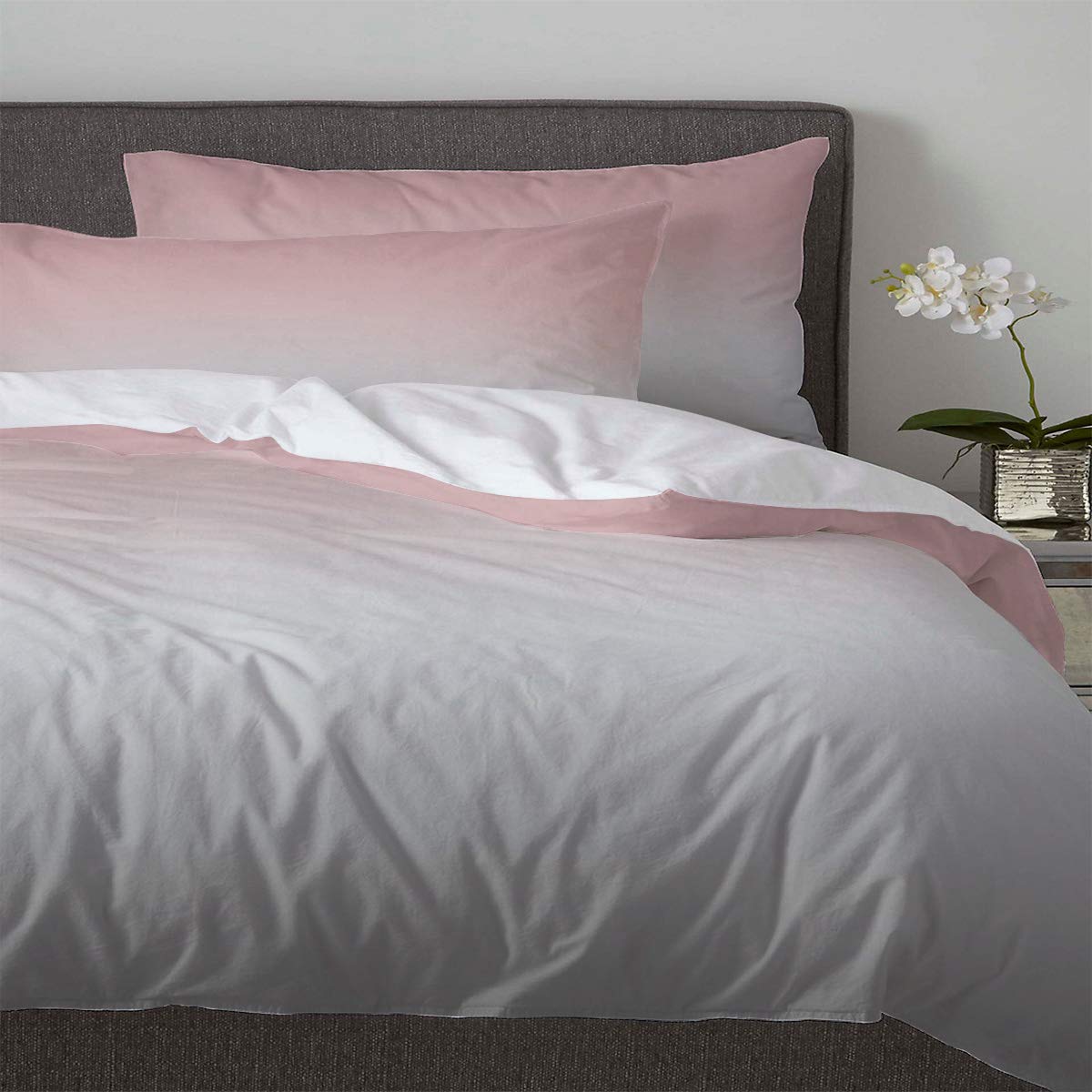 Modern Pink & Gray Ombre Full Duvet Cover Set with 2 Pillowcases - 3 Piece Reversible Microfiber Bedding for All Seasons | Cozy Home Decor, Guest Room & Master Bedroom Upgrade