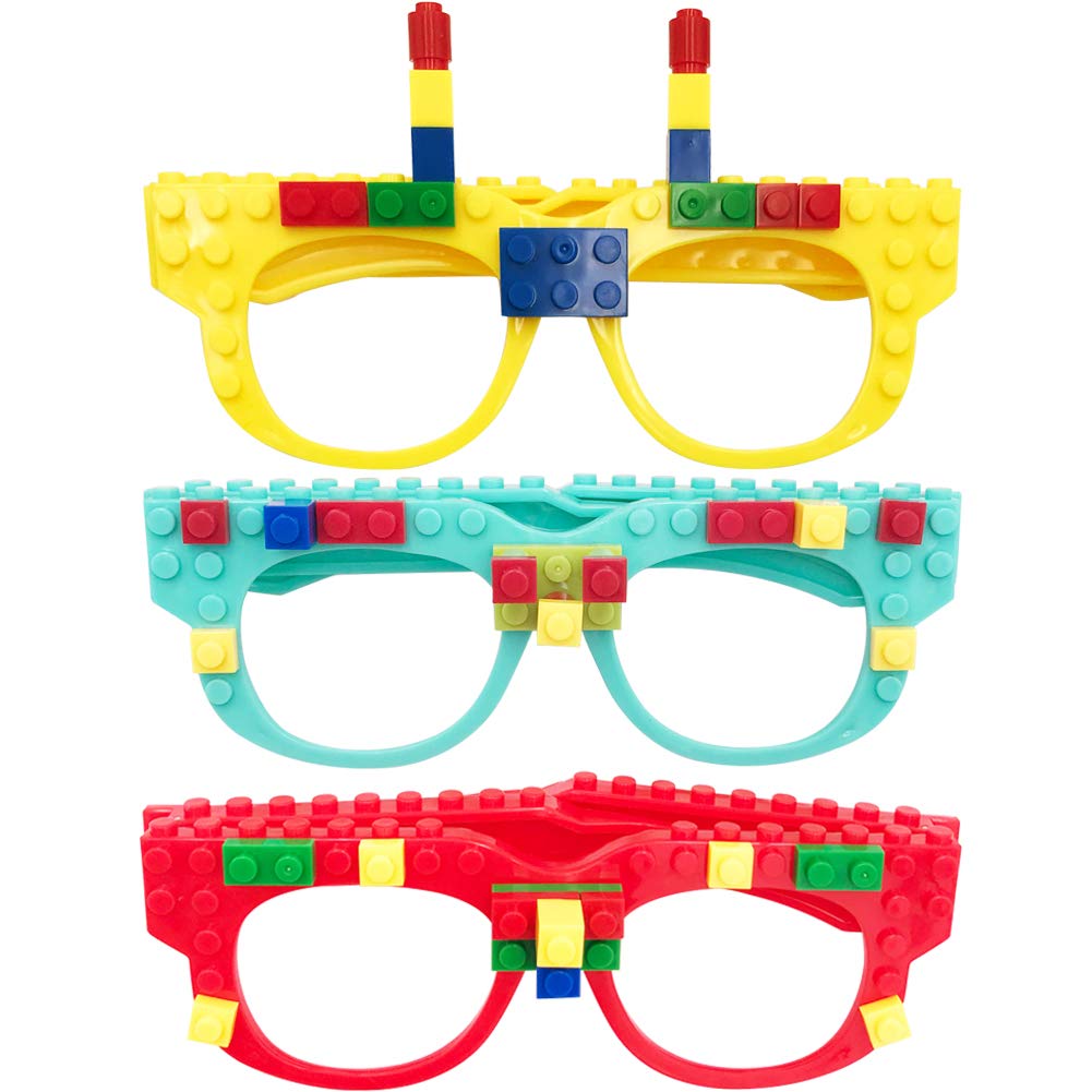 Hooqict 9 Pcs DIY Building Bricks Glasses - Creative Construction Toy Blocks for Kids, Birthday Party Favors, Carnival & Easter Games - STEM Learning Toy for Classroom, Family Fun & Party Decorations