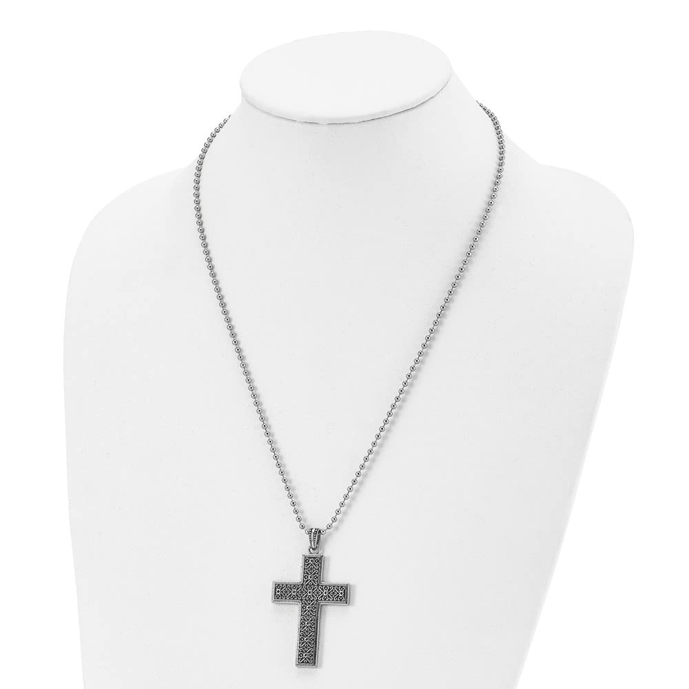Antiqued Steel Cross Necklace - 22 Inch Black Bow for Women