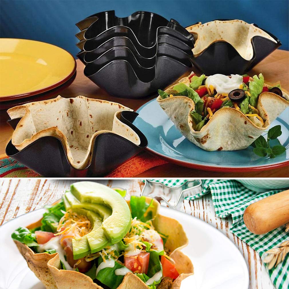 Kafear 4-Pack Nonstick Carbon Steel Taco Salad Bowl Maker Molds - Tortilla Shell Baking Pans for Tostadas & Taco Shells (Black) | Perfect for Mexican Cooking, Party Snacks & Family Dinners