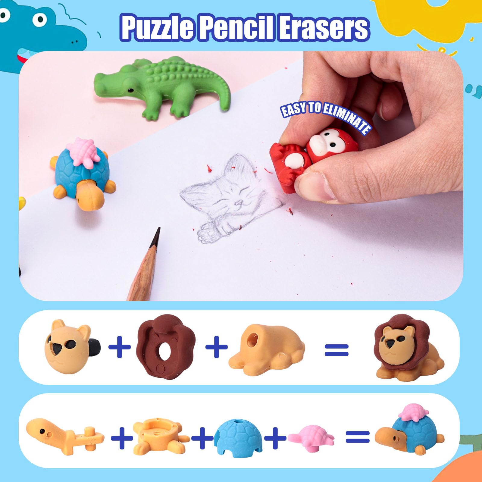 50PCS Cute Animal Pencil Erasers - 3 Otters Design, Fun Desk Pets for Kids Classroom, School Supplies & Party Favors - Perfect for Back to School, Easter Egg Stuffers, Carnival Prizes and Classroom Rewards