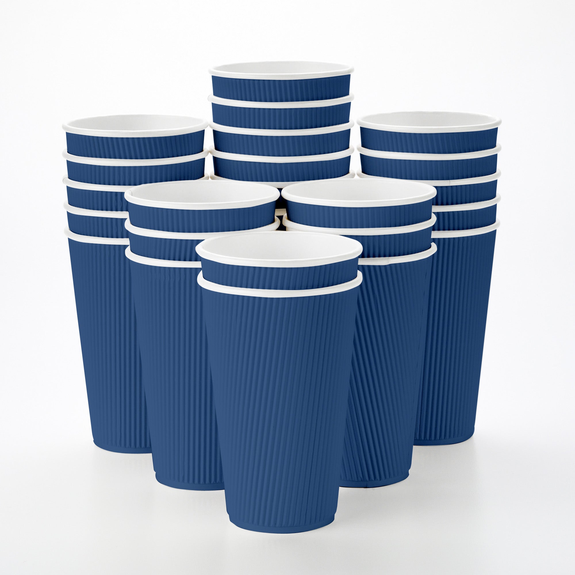 Premium 16 oz Midnight Blue Paper Coffee Cups with Ripple Wall Design - 3.5