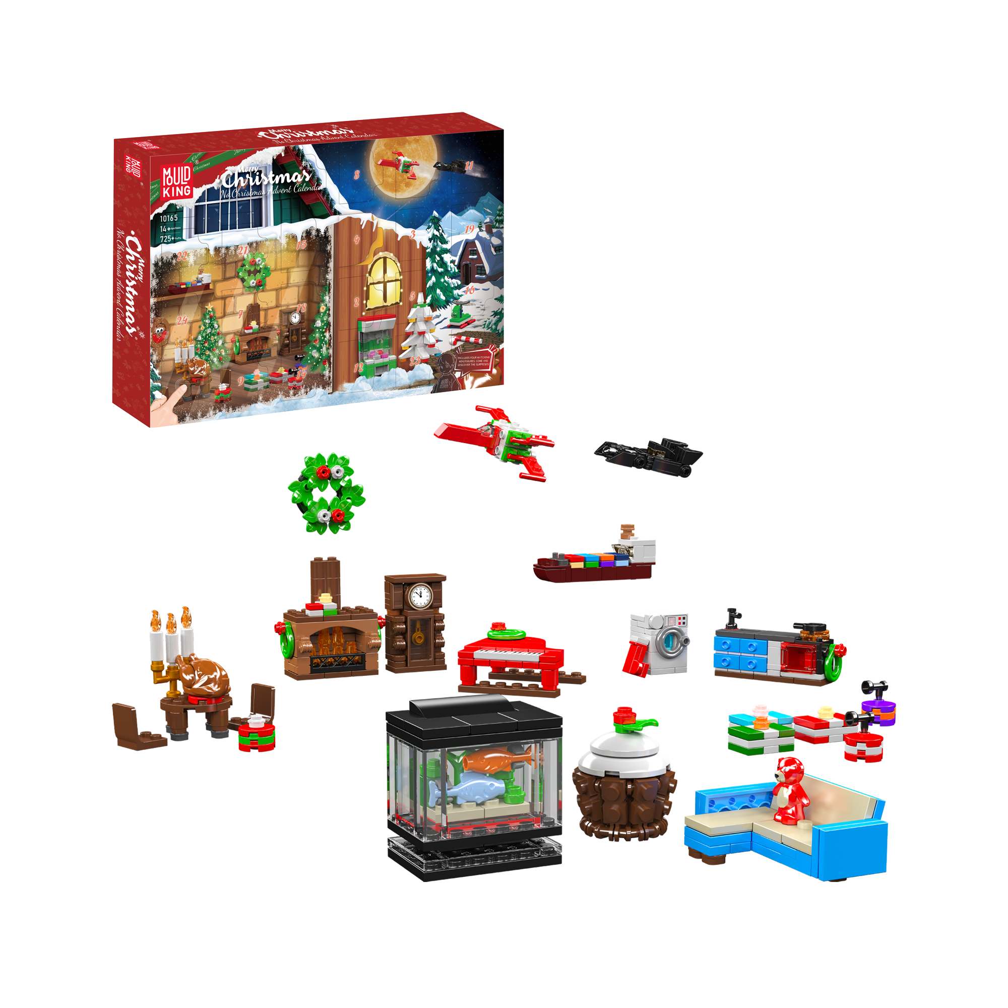 Mould King 10165 Christmas Advent Calendar Building Set - 725 Piece Holiday Countdown Brick Set for Kids & Adults | Perfect for Christmas Decorations, Gift Giving & Family Activities